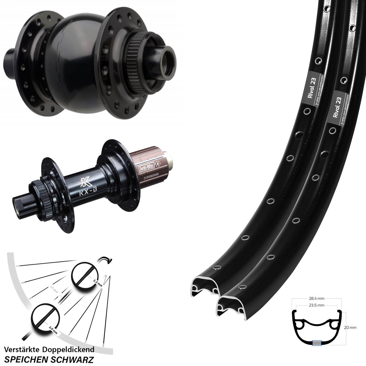 Ryde Rival 23 KX-B SON 28 27,5 Zoll Disc Laufrad-Satz 15x110 12x148 8-12 fach HG