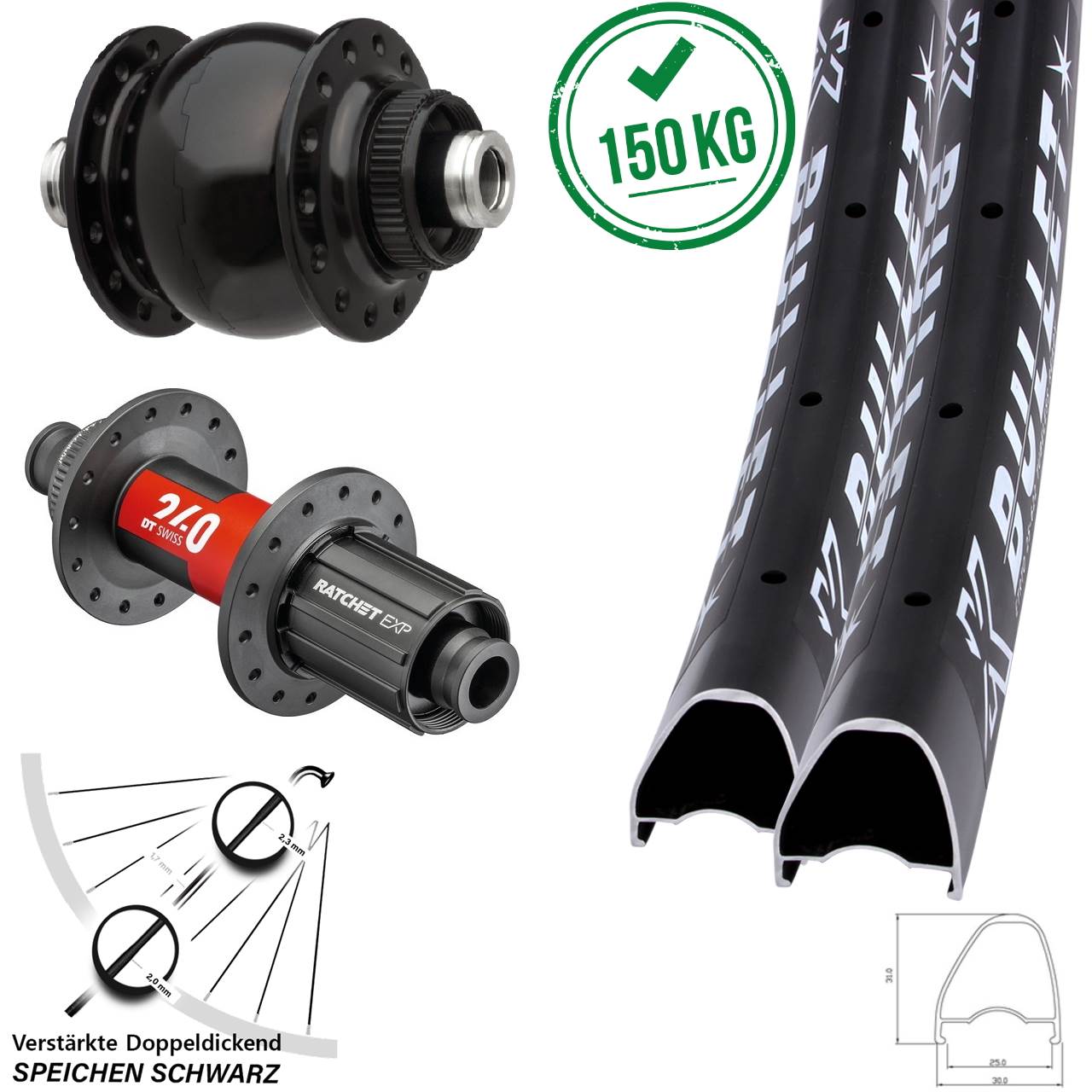 KX Bullet OS DT Swiss 240 SON 28 29 Zoll Disc Laufrad-Satz 12x100/142 11-12 fach HG