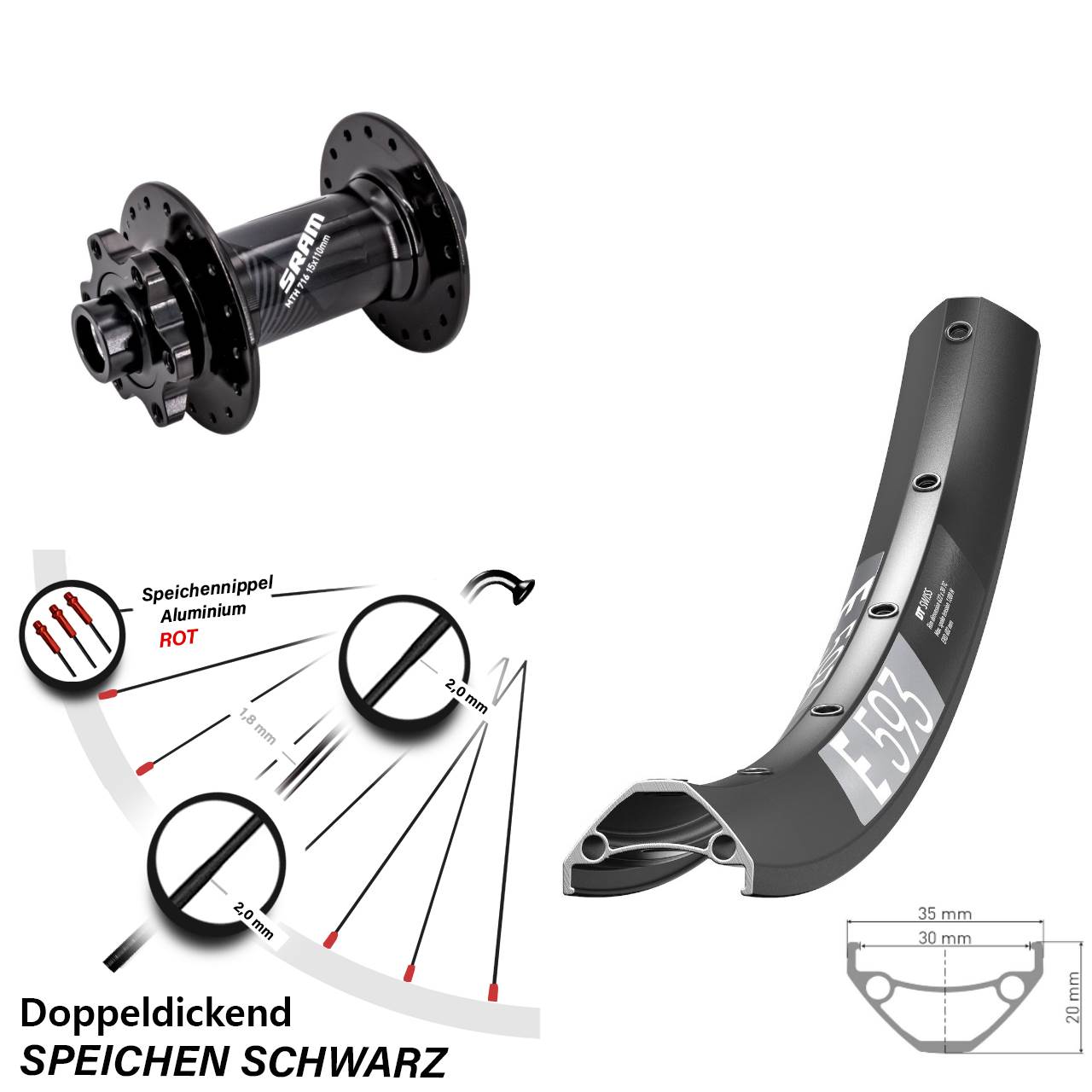 650B DT Swiss E 593 Sram 716 6-Loch Vorderrad 15x110 Boost