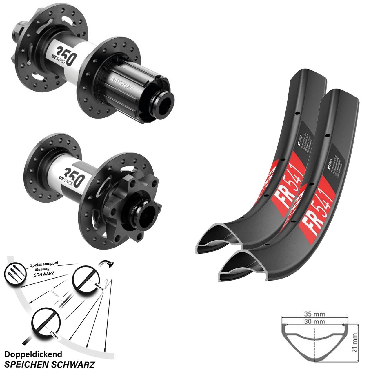 Laufrad-Satz 15x110 12x148 29 Zoll FR 541 DT Swiss 350 Ratchet 36 Disc 8-11 fach