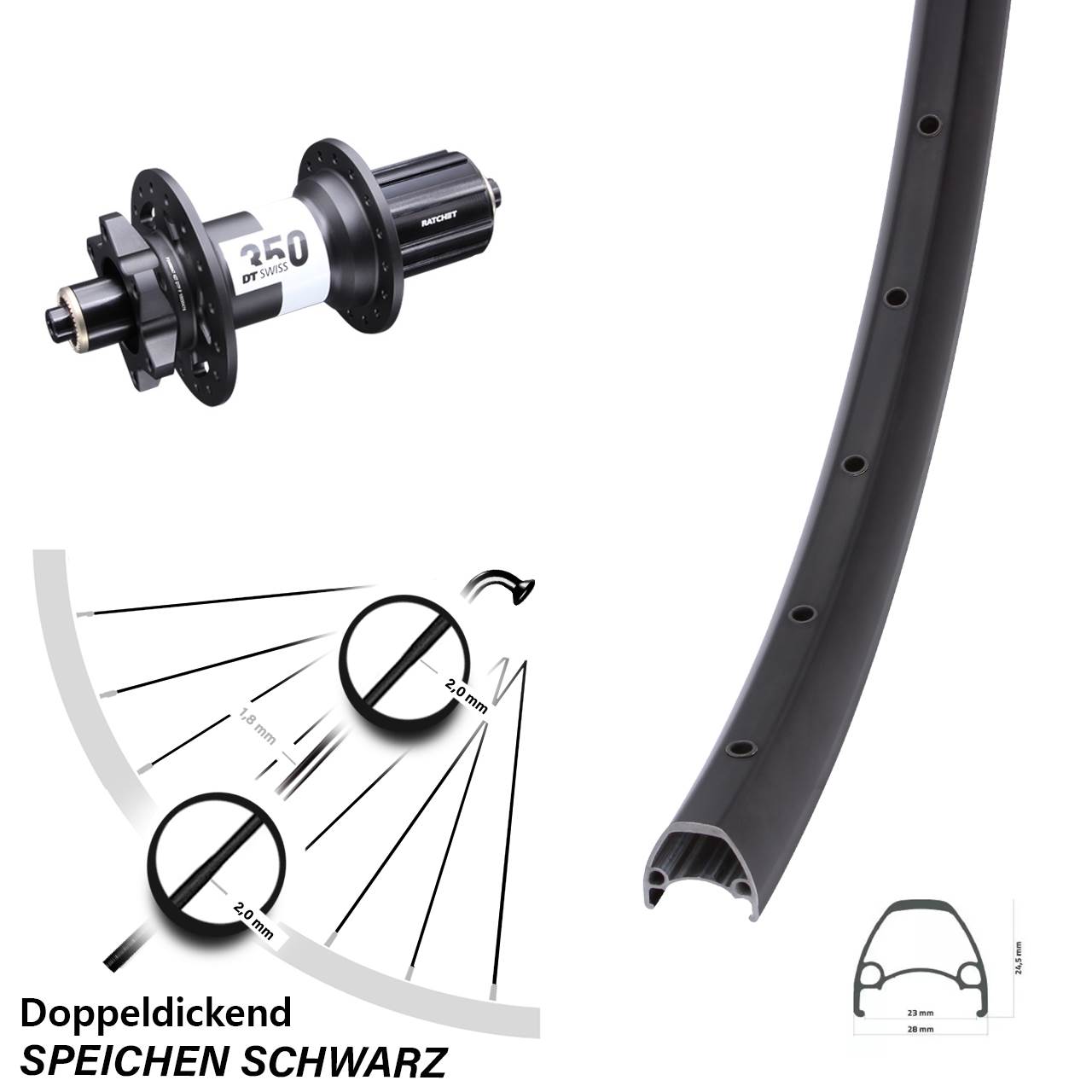 Hinterrad 29 Zoll Ambrosio Sport DT Swiss 350 6-Loch 8-11 fach QR