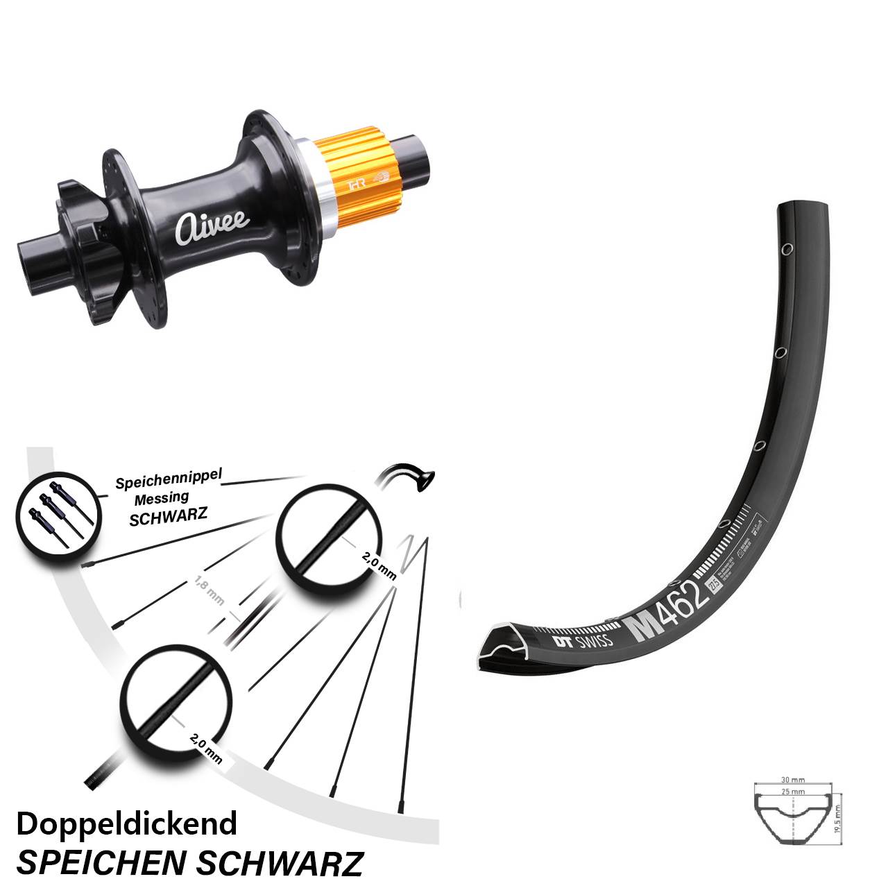 27,5 Zoll DT Swiss M462 Aivee Classic 6-Loch Hinterrad 12x148 Shimano Micro Spline