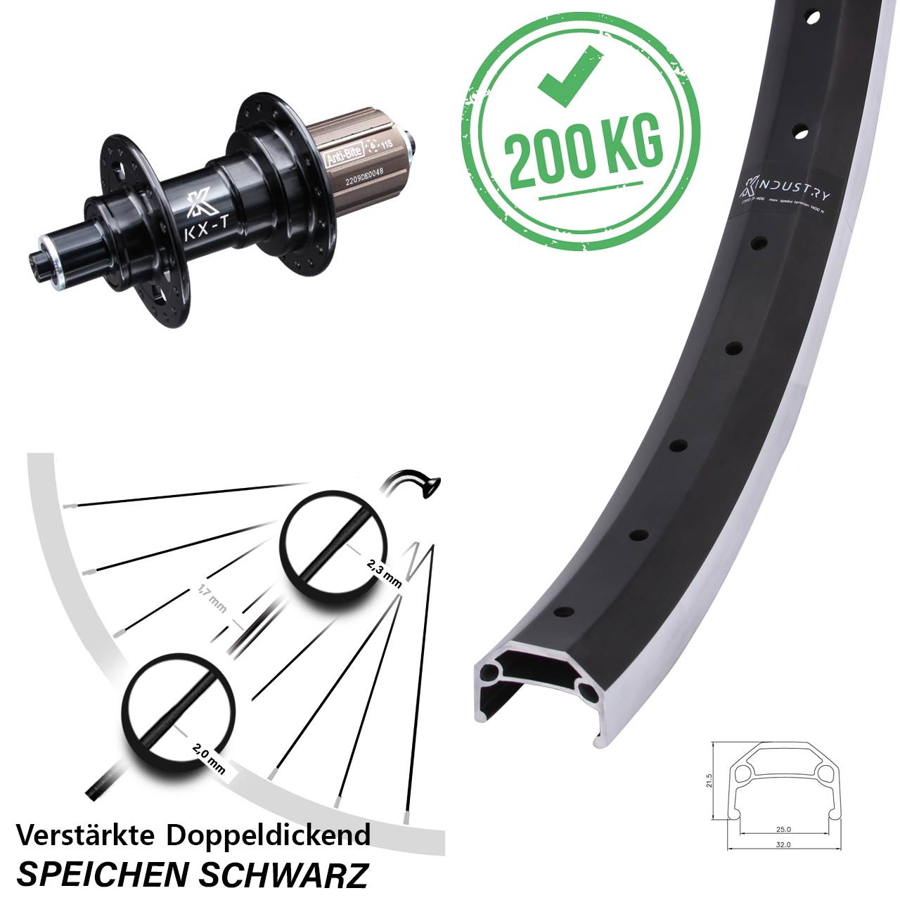 KX-T Industry 26 Zoll Hinterrad QR Shimano 8-11 fach