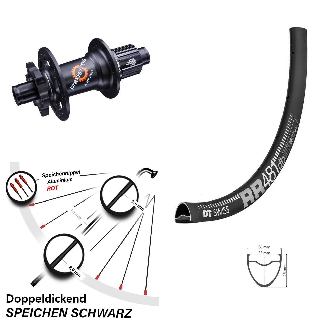 Hinterrad 6-Loch 12x142 28 Zoll DT Swiss RR481-350 Shimano Micro Spline