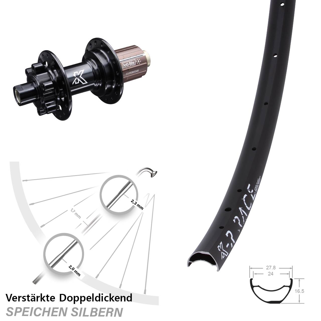 KX-R Race CC verstärkt Shimano Anti-Bite Hinterrad 6-Loch 12x142 8-12 fach HG