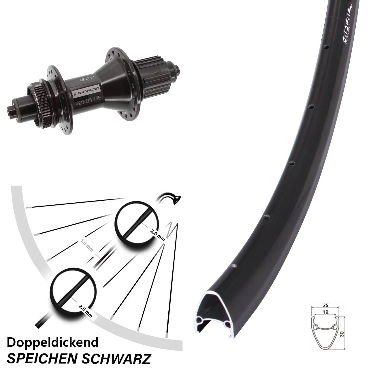 28 Zoll Gora Plus DT Swiss 370 Hybrid Hinterrad Centerlock für Schnellspanner Shimano Micro Spline