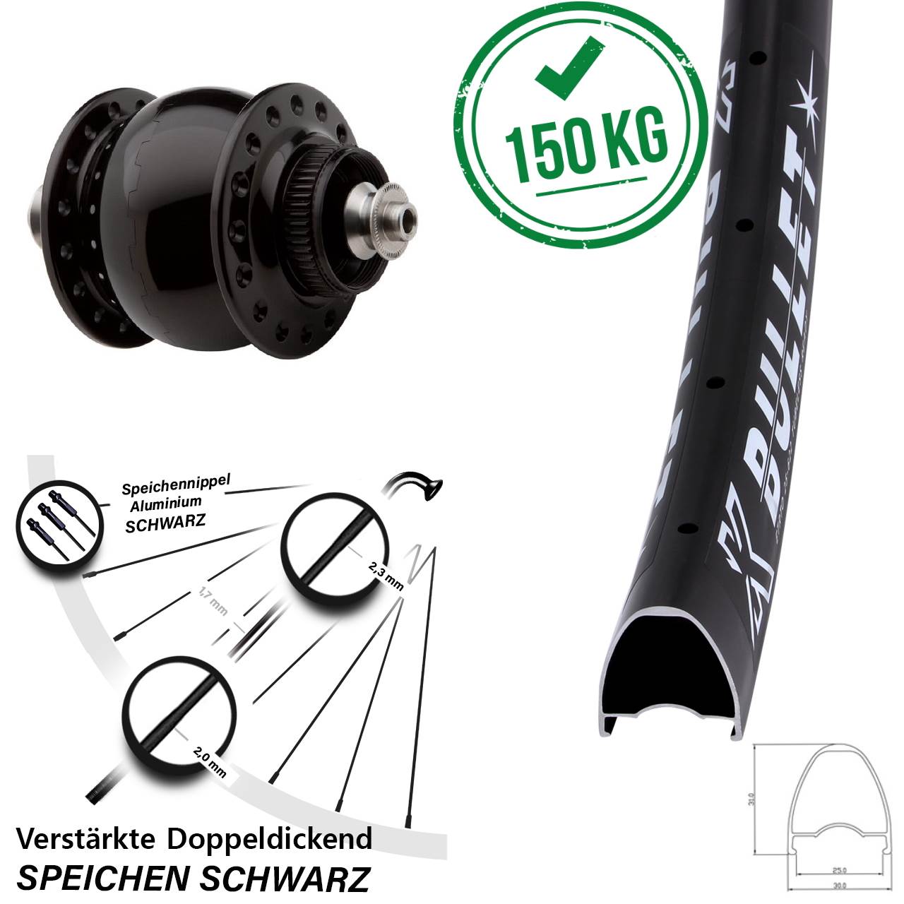 Disc Laufrad mit Nabendynamo QR 29 Zoll KX Bullet SON 28