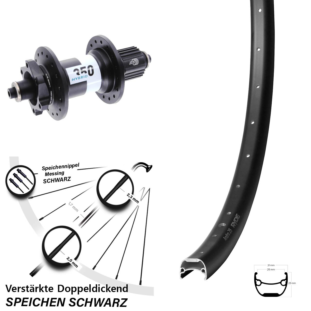Ryde Andra 25 DT Swiss 350 Hybrid 29 Zoll Disc Hinterrad QR Boost Shimano Micro Spline
