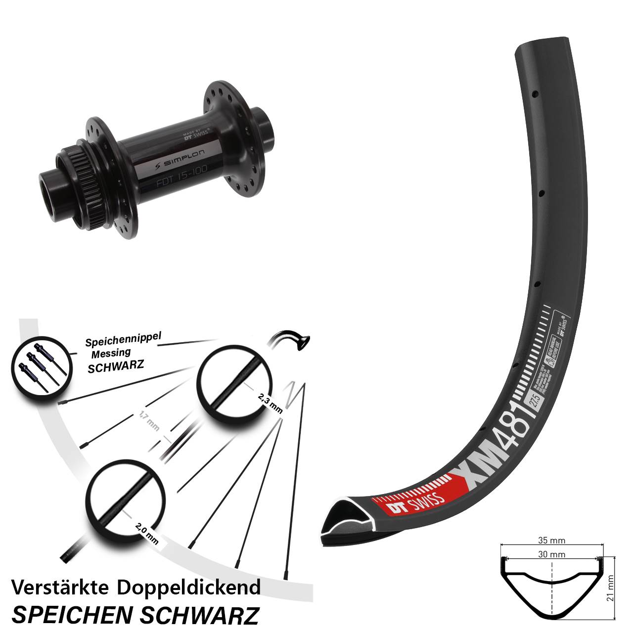 27,5 Zoll DT Swiss XM481-370 Vorderrad Centerlock 12x100