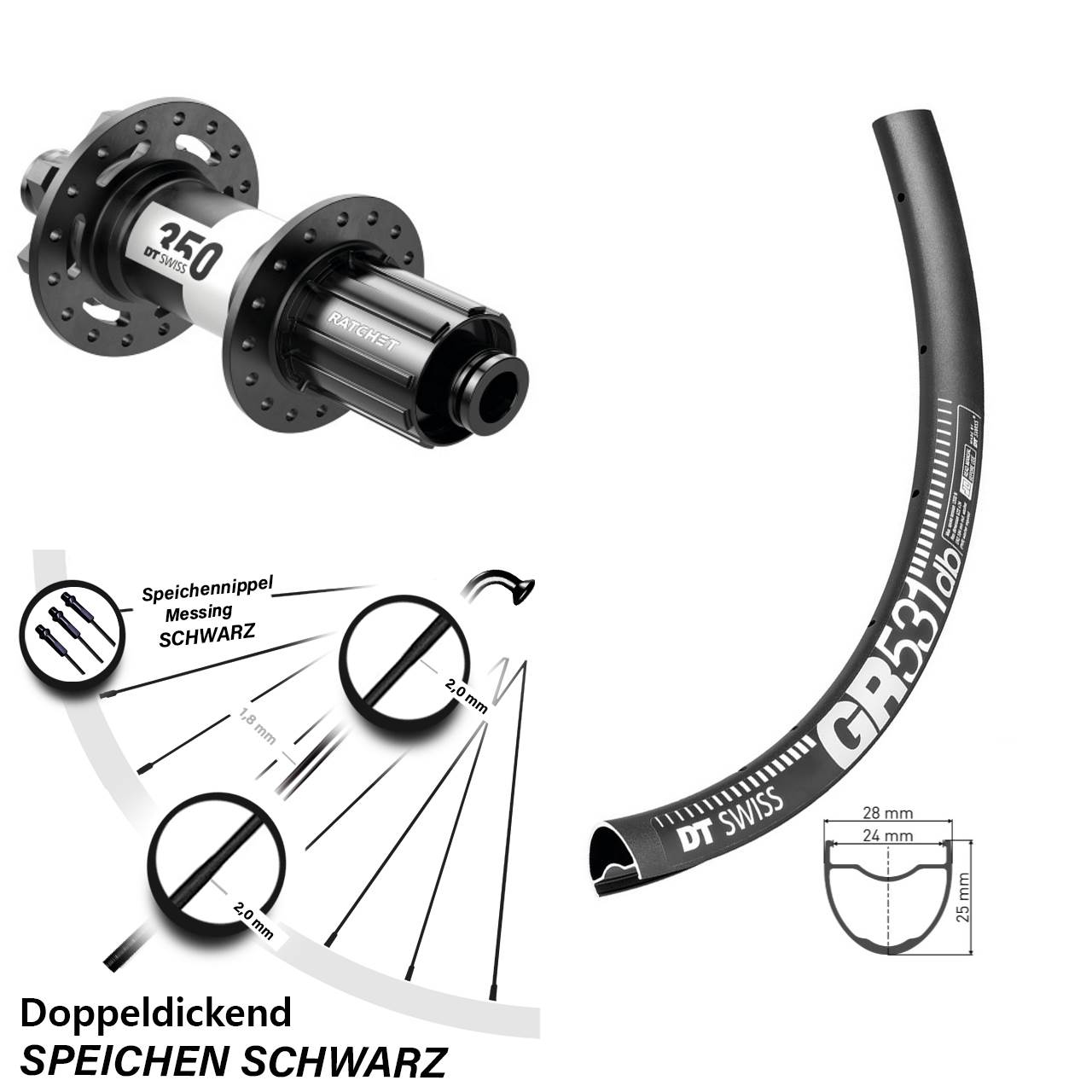 DT Swiss GR531-350 27,5 Zoll Disc Laufrad 12x142 8-11 fach