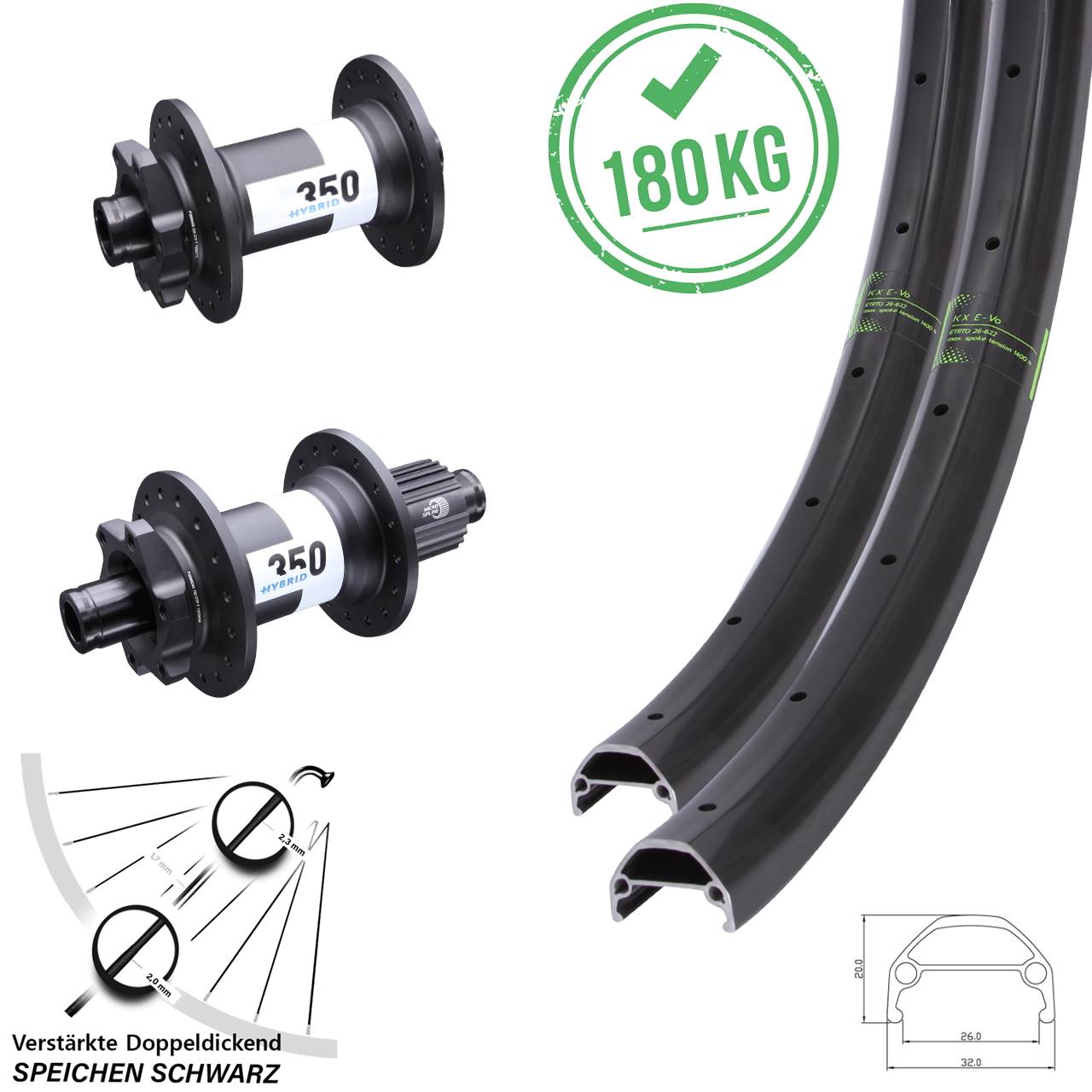 KX Evo DT Swiss 350 Hybrid 20/29 Zoll Disc Laufrad-Satz 15x110 12x148 Micro Spline