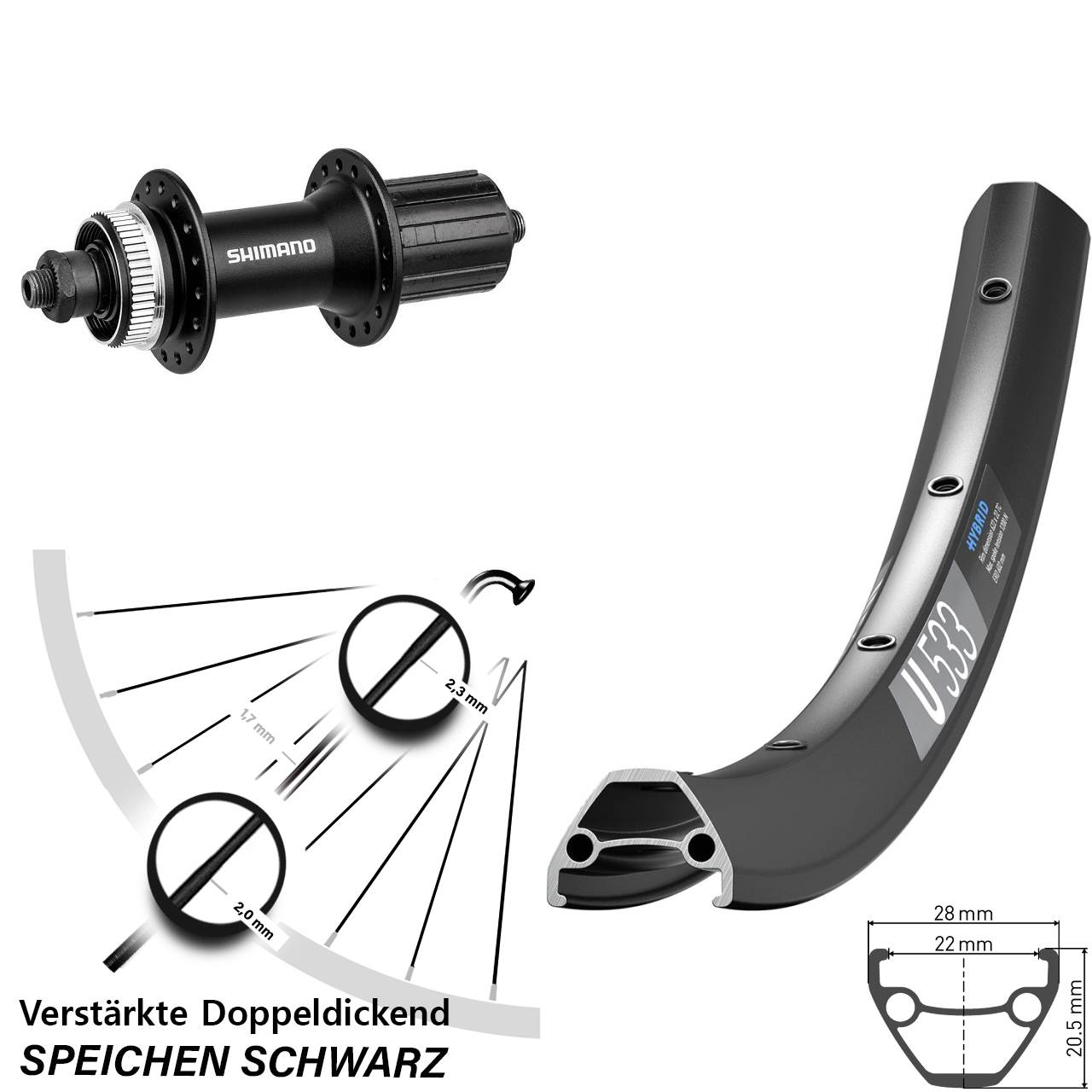 650B DT Swiss U533 Shimano FH-M4050 Hinterrad Centerlock für Schnellspanner 8-11 fach