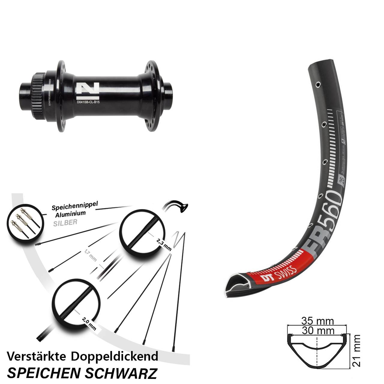 26 Zoll DT Swiss FR 560 Novatec D041SB Vorderrad Centerlock 15x110 Boost