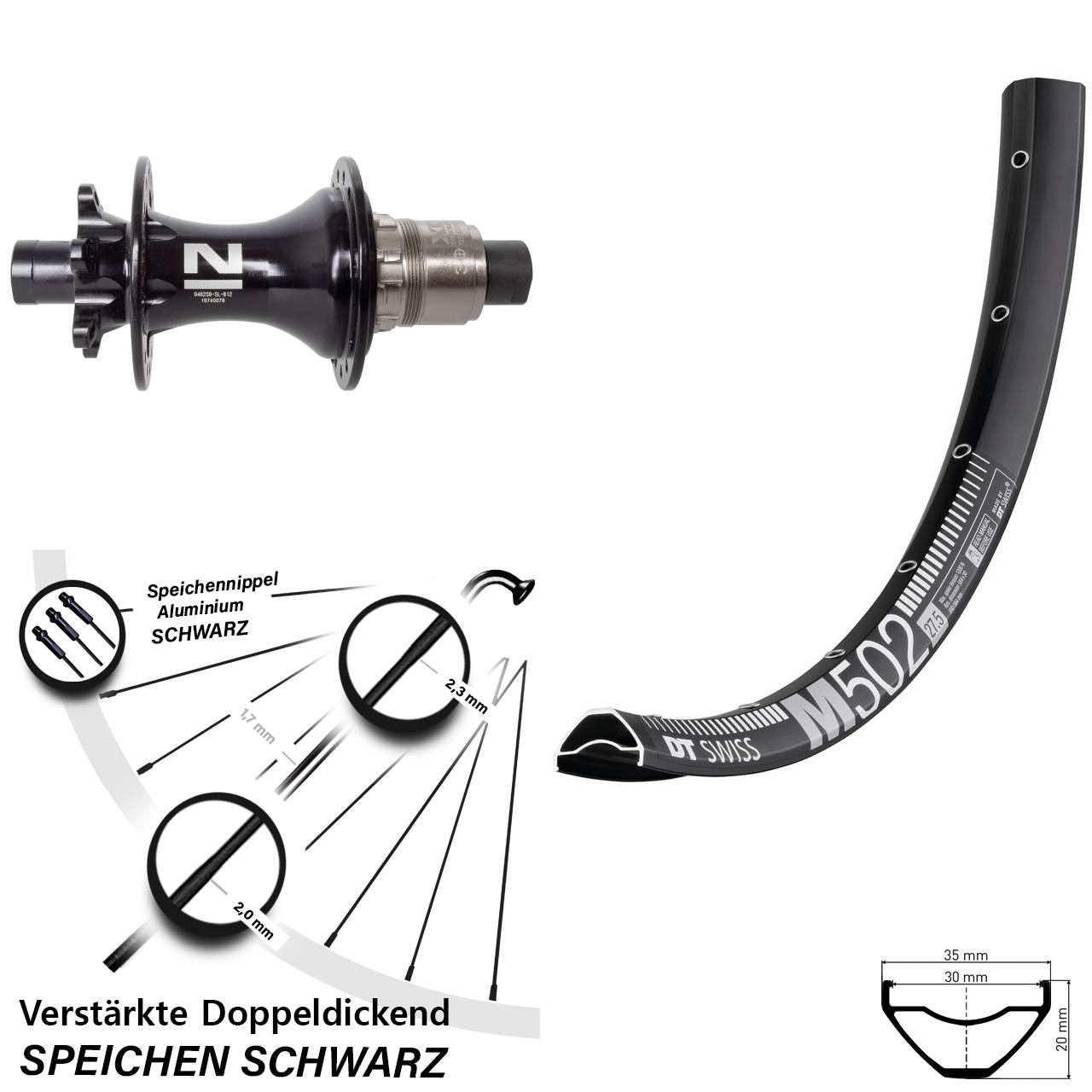 29 Zoll DT Swiss M502 Novatec D462SB Disc Laufrad 12x148 XD