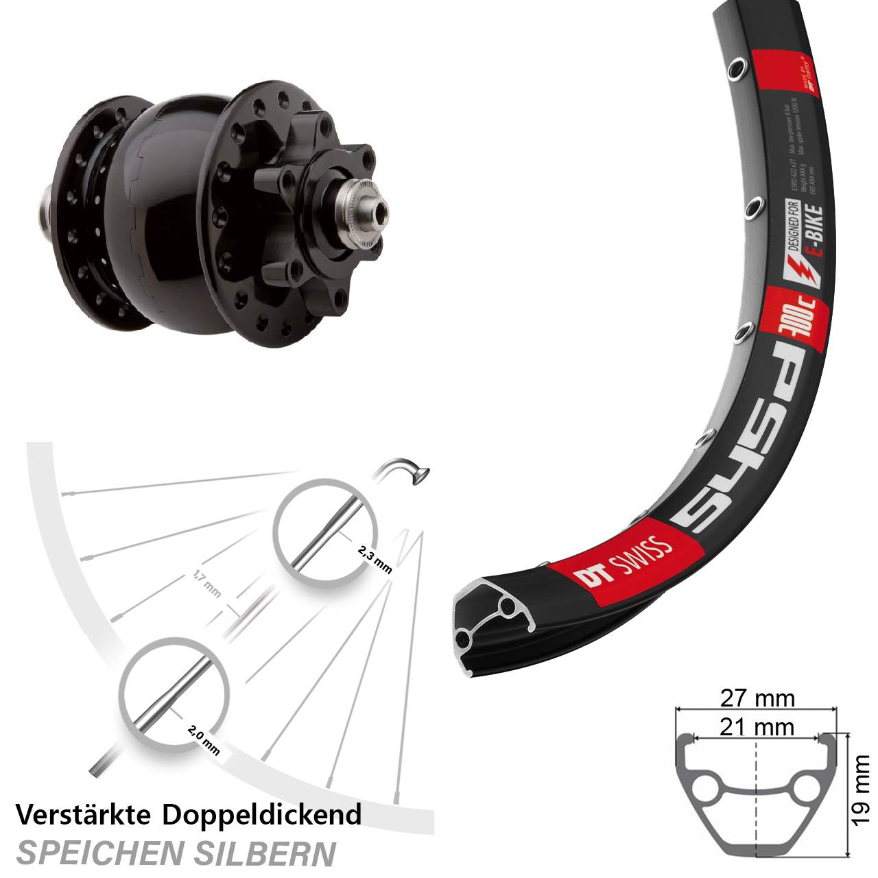 28-29 Zoll DT Swiss 545 SON 28 Disc Vorderrad mit Nabendynamo QR