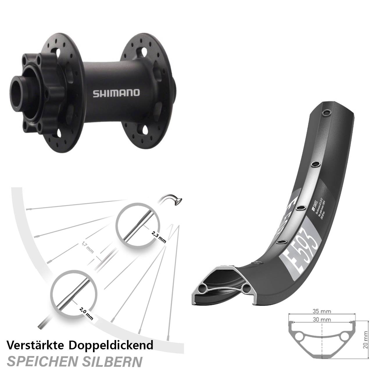 DT Swiss E593 Shimano Deore XT HB-M758 29 Zoll 6-Loch Vorderrad 15x100