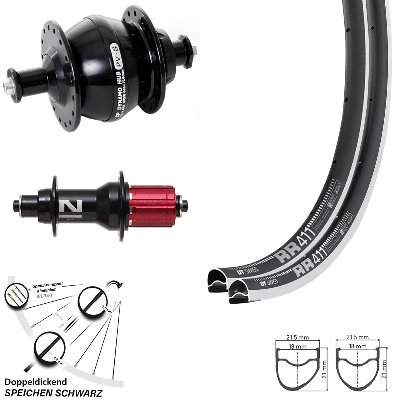 28 Zoll DT Swiss RR 411 Novatec Superlight SP PV-8 Laufradsatz für Schnellspanner