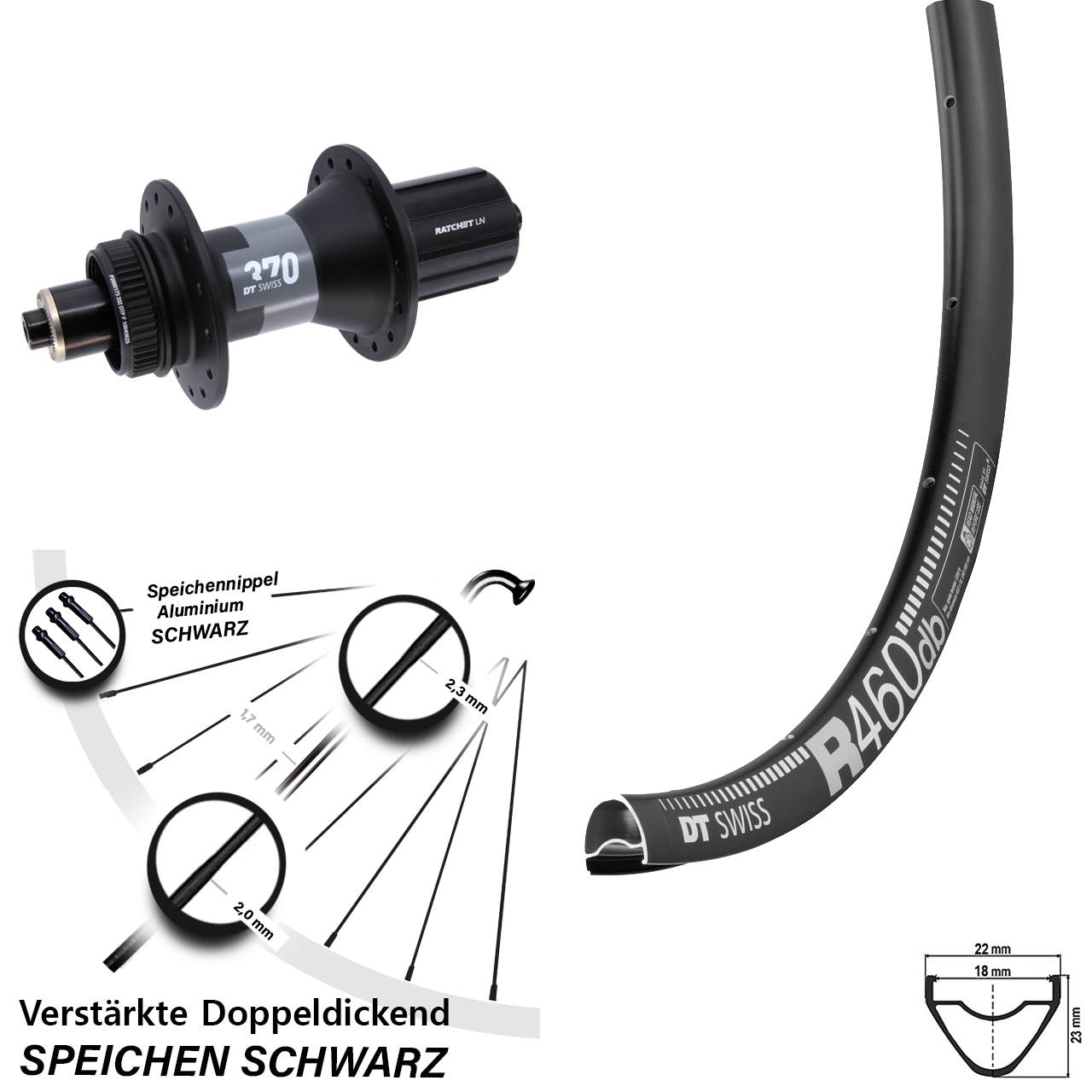 Hinterrad für Schnellspanner 28 Zoll DT Swiss R 460 Disc-370 8-12 fach HG