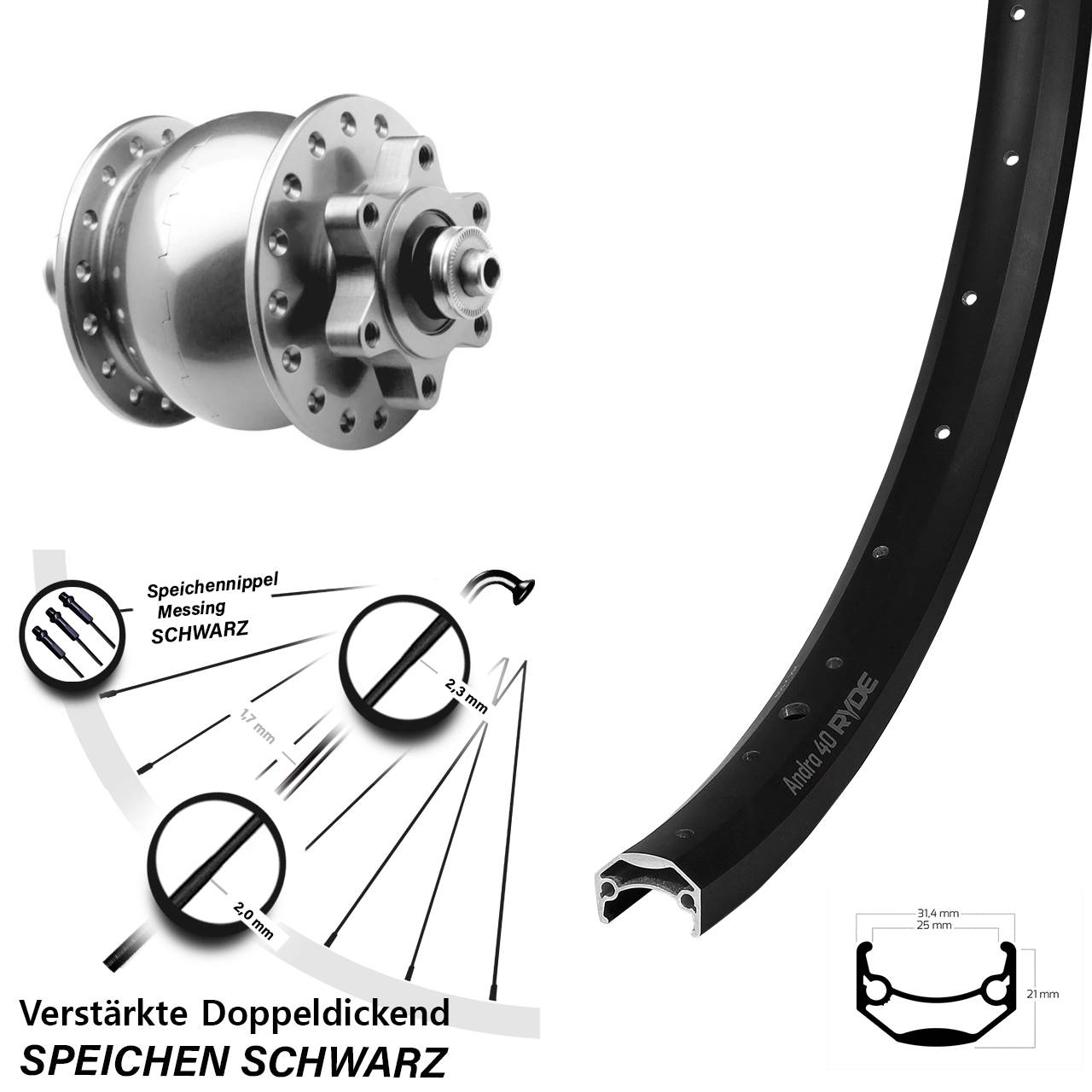 Disc Vorderrad mit Nabendynamo 28-29 Zoll Ryde Andra 40 SON 28 für Schnellspanner