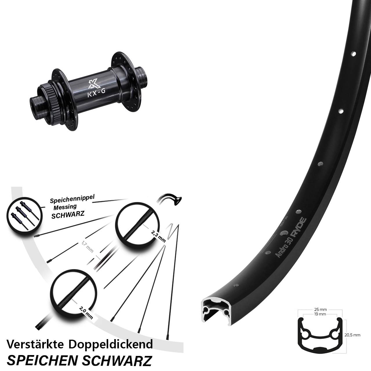 Centerlock Vorderrad 15x100 28-29 Zoll Ryde Andra 30 Disc KX-G