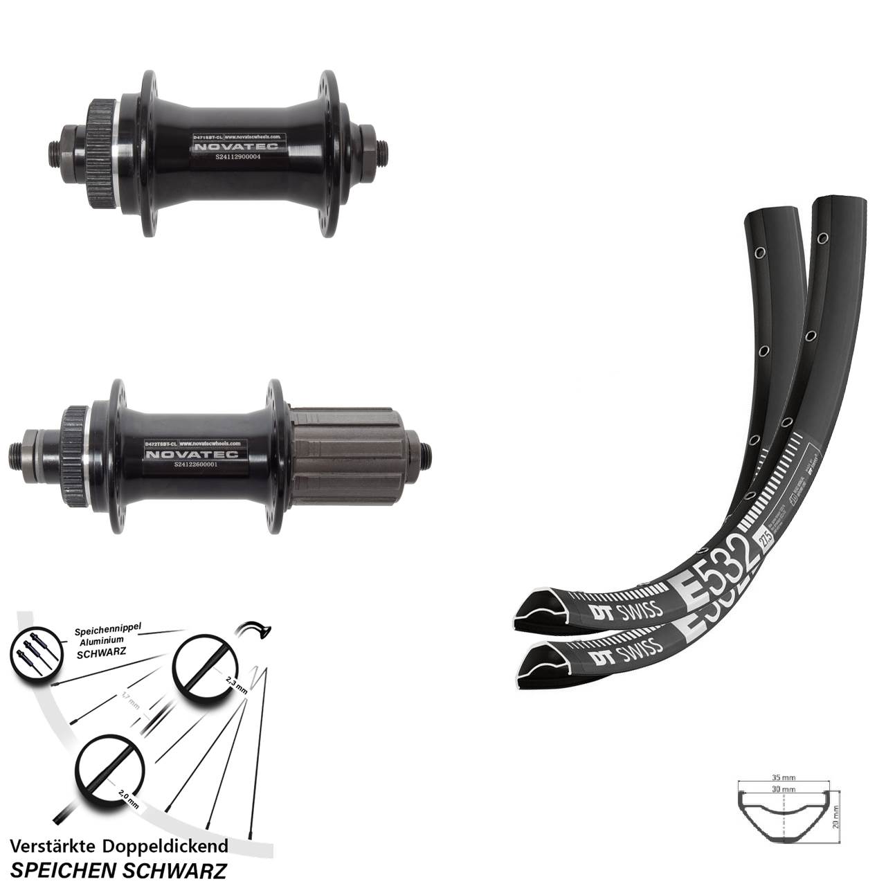 Disc Laufradsatz für Schnellspanner 29 Zoll DT Swiss E532 Novatec D471 D472 8-12 fach HG