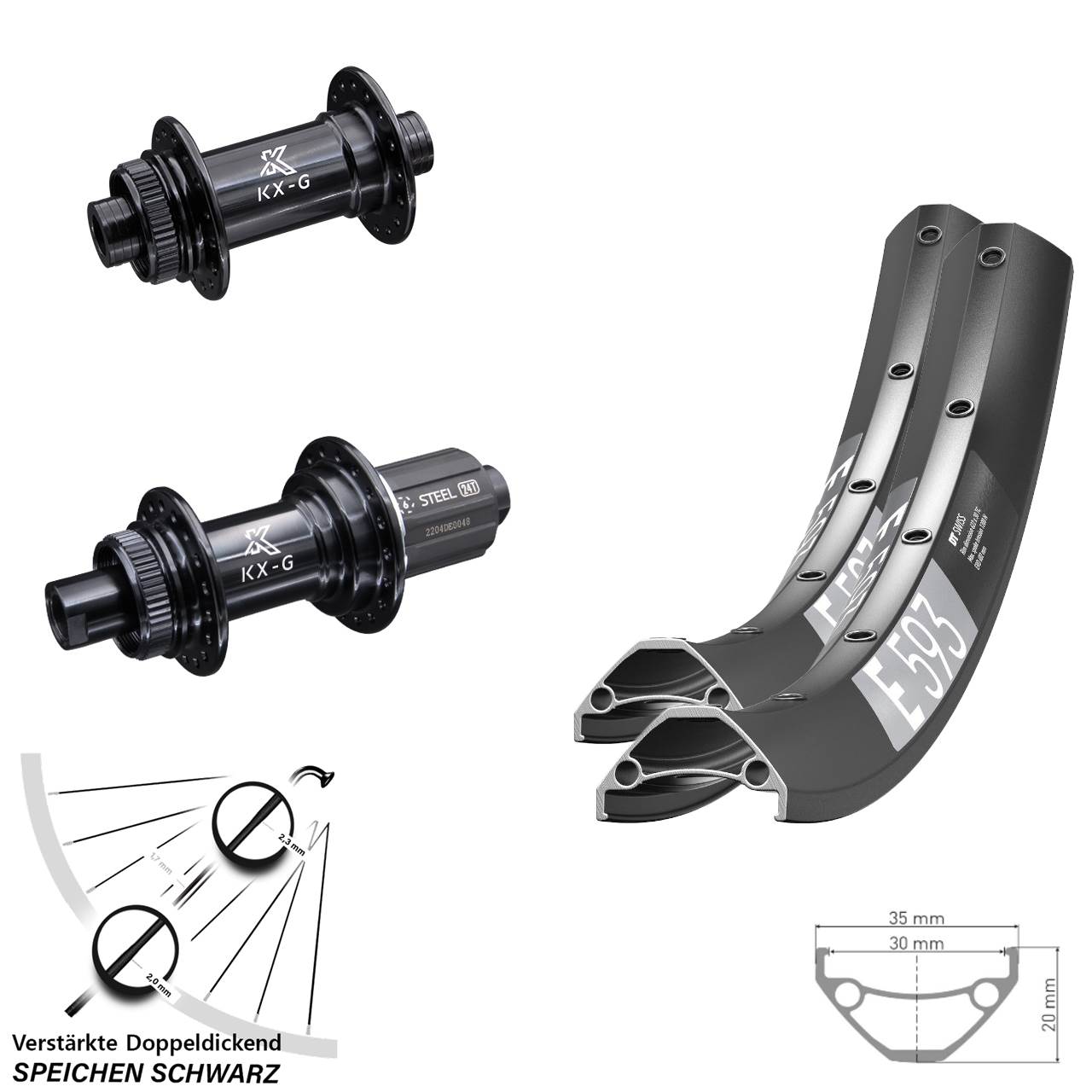 Disc Laufrad-Satz 29 Zoll DT Swiss E593 KX-GS Heavy Duty 8-12 fach HG 15x100 12x142