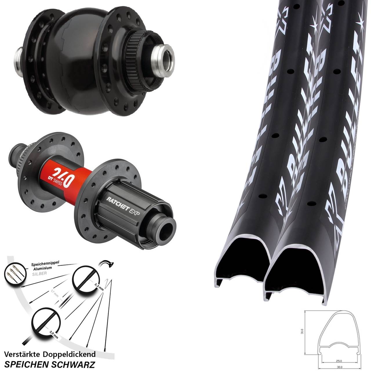 KX Bullet OS DT Swiss 240 SON 28 29 Zoll Disc Laufrad-Satz 12x100/142 11-12 fach HG