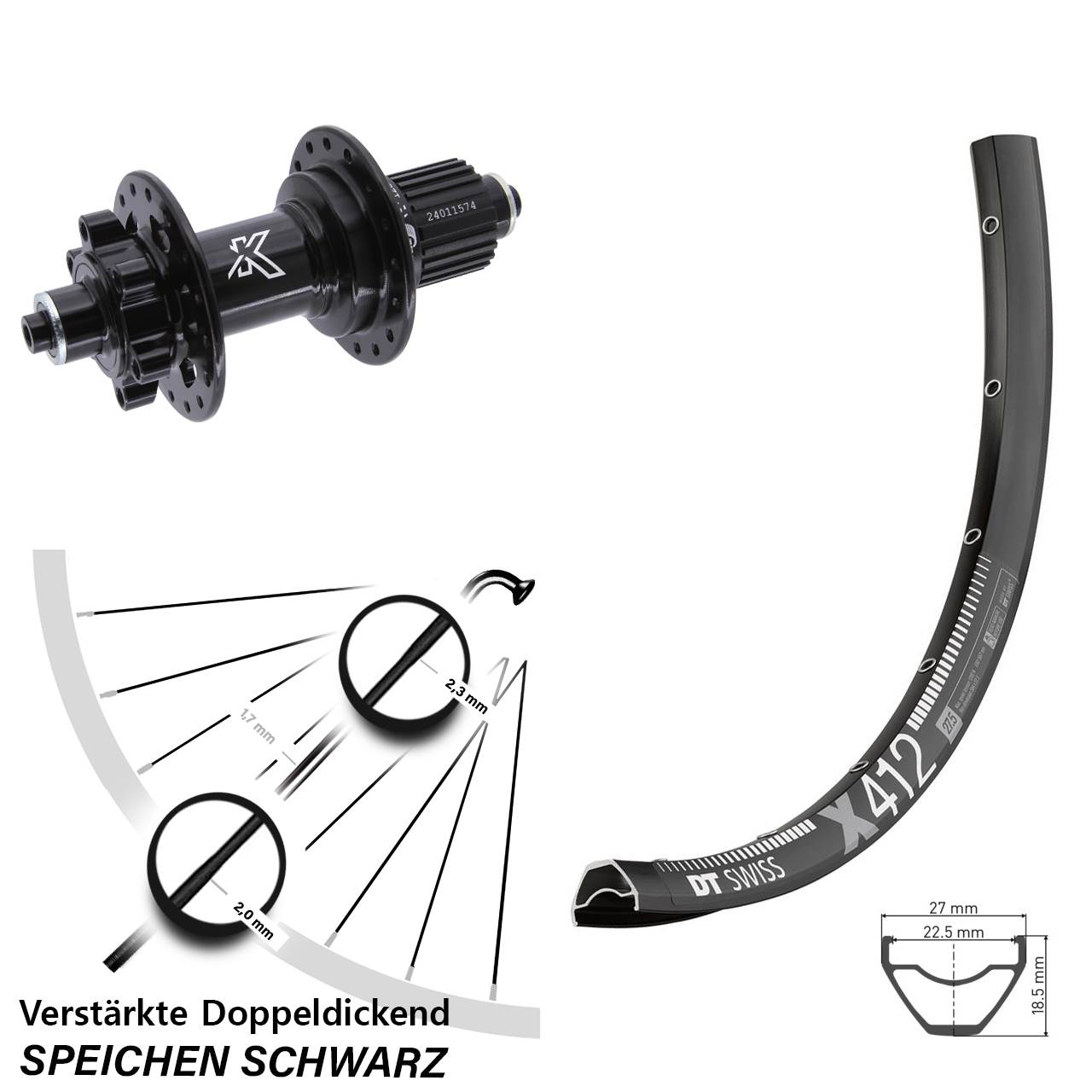 DT Swiss X 412 KX-M 29 Zoll Hinterrad 6-Loch für Schnellspanner Micro Spline