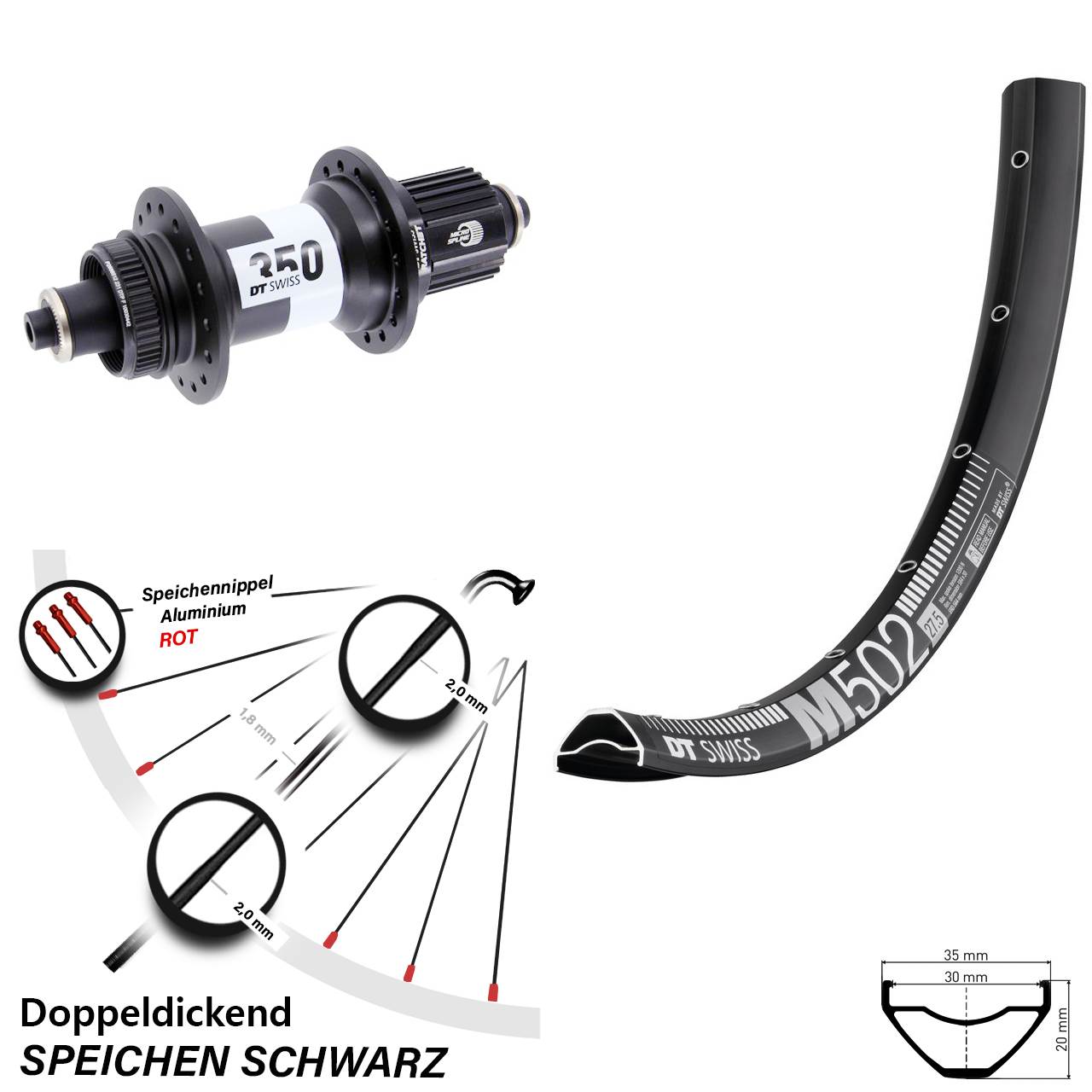 DT Swiss M 502-350 27,5 Zoll Disc Hinterrad QR Micro Spline
