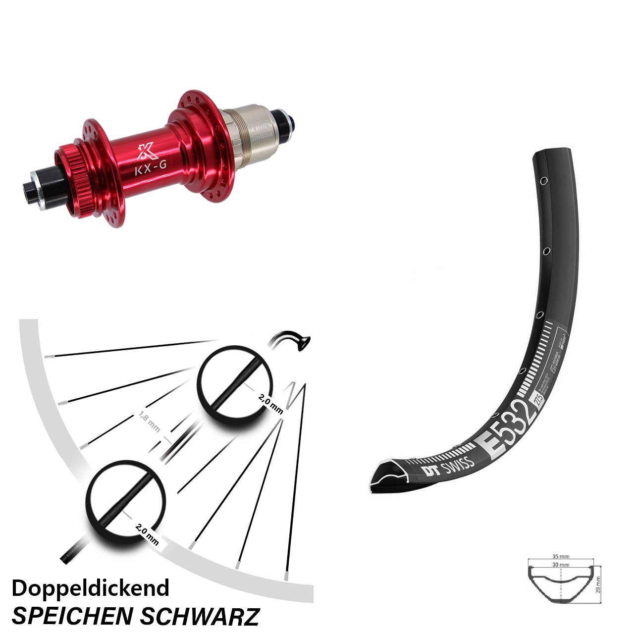 Centerlock Hinterrad 29 Zoll DT Swiss E532 KX-G rot XD-R QR