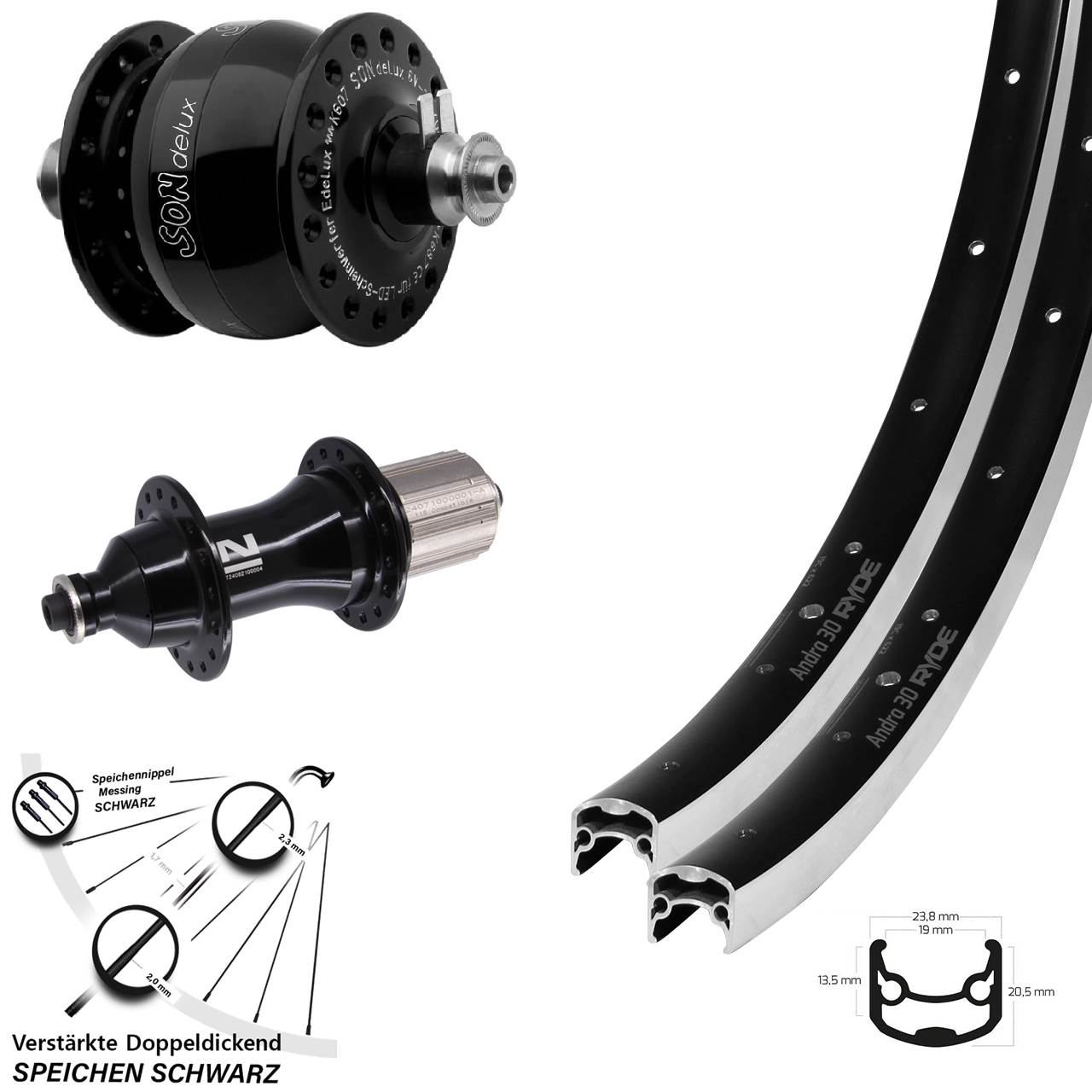 Laufradsatz 26 Zoll Ryde Andra 30 Novatec F162 Strong SON delux 8-12 fach HG QR