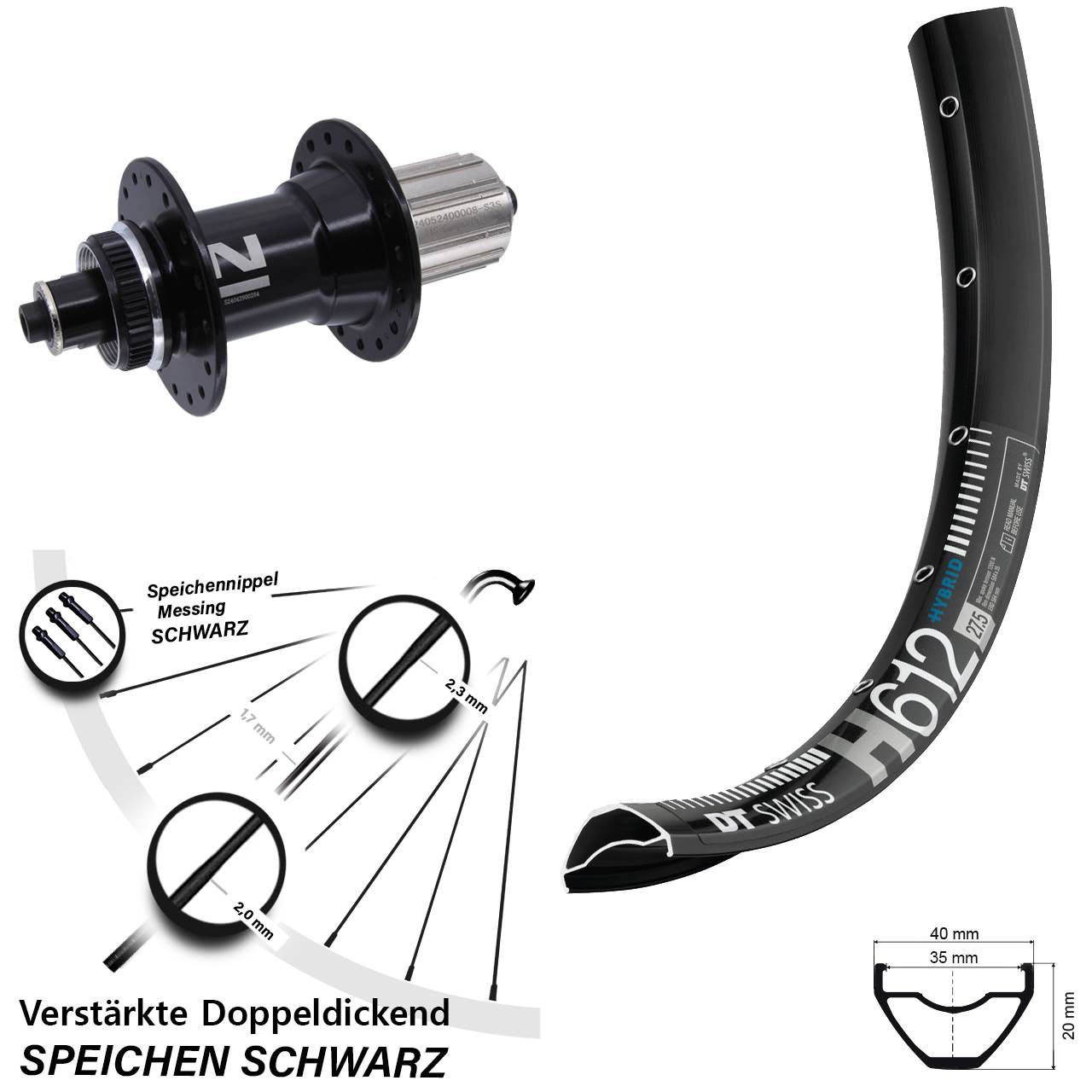 Disc Hinterrad 27,5 Zoll DT Swiss H 612 Novatec D042SB 8-12 fach HG QR