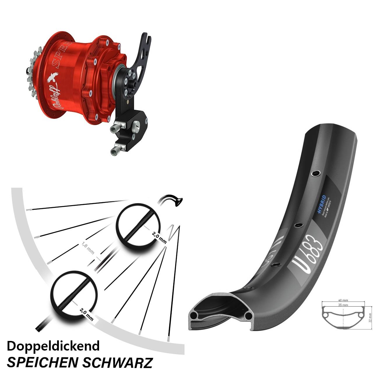 Disc Laufrad 27,5 Zoll DT Swiss U 683 Rohloff Speedhub CC DB PM rot