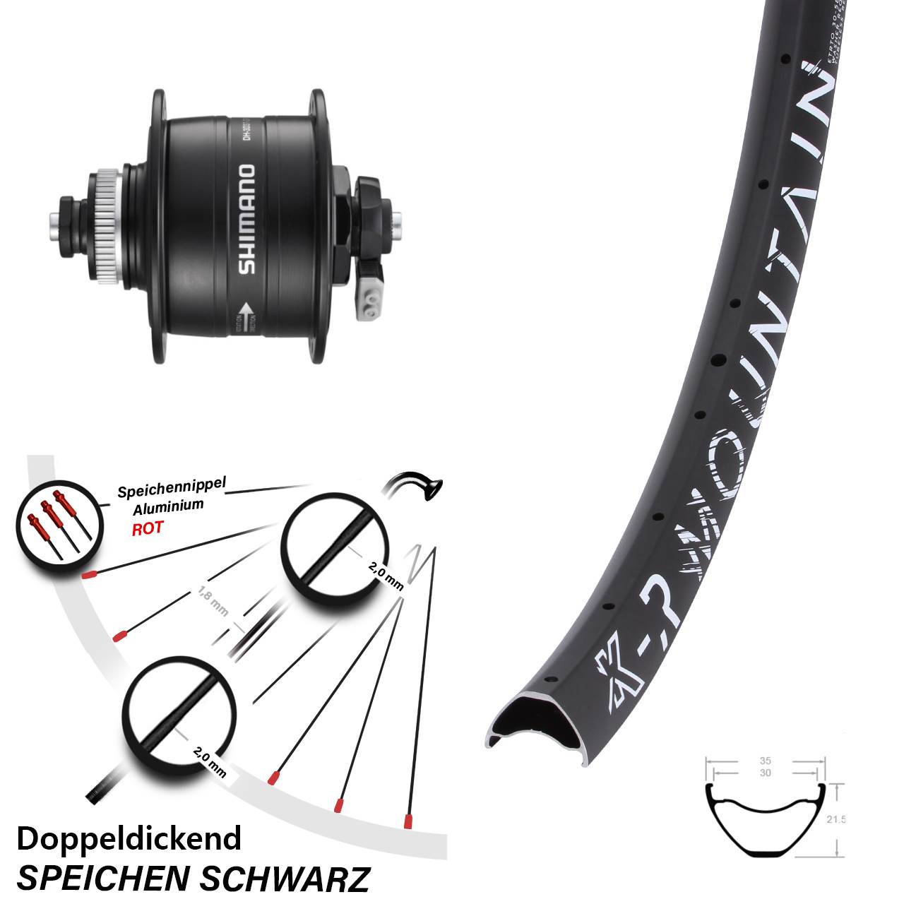 Disc Nabendynamovorderrad 29 Zoll KX-R Mountain Shimano DH-3D37 für Schnellspanner