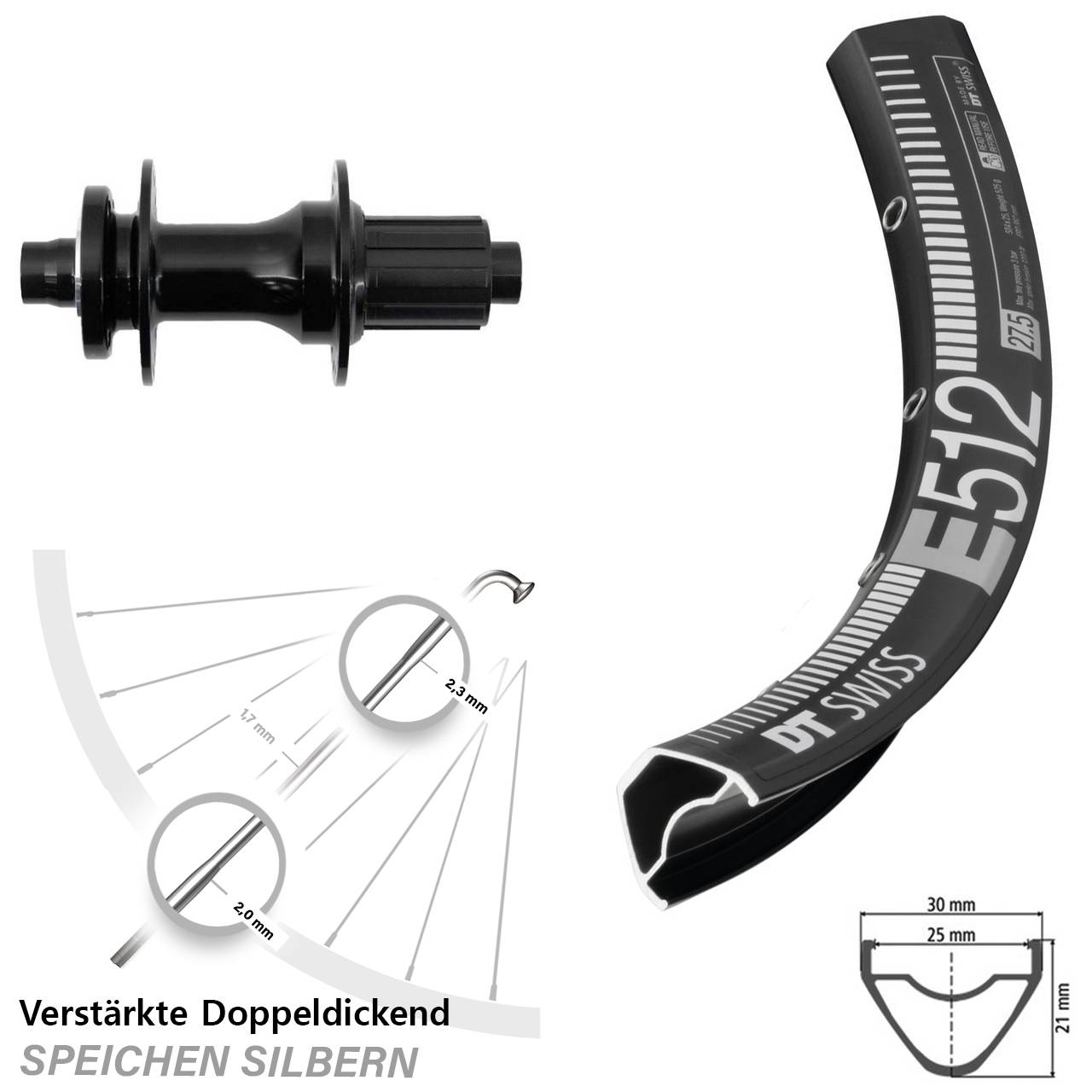 Boost Hinterrad 6-Loch 12x148 29 Zoll DT Swiss E512 Fastace 8-12 fach HG