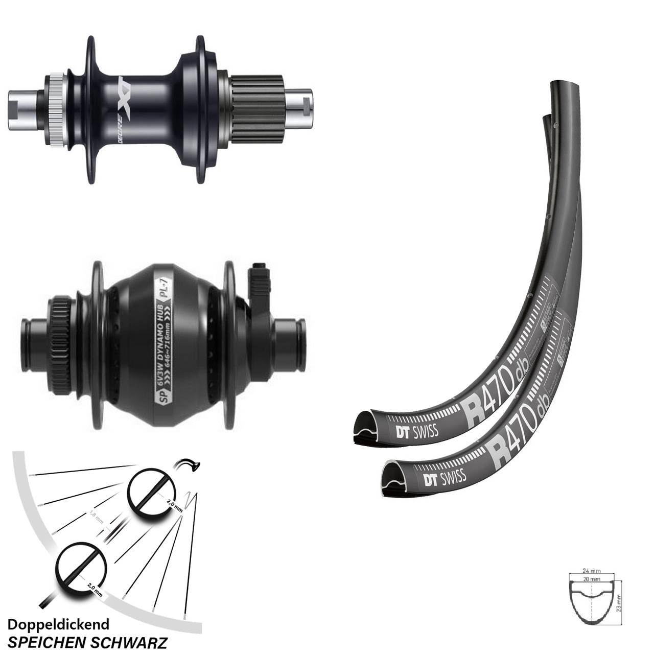 28 Zoll DT Swiss R 470 Shutter PL-7 Shimano FH-M8110 Laufrad-Satz Micro Spline