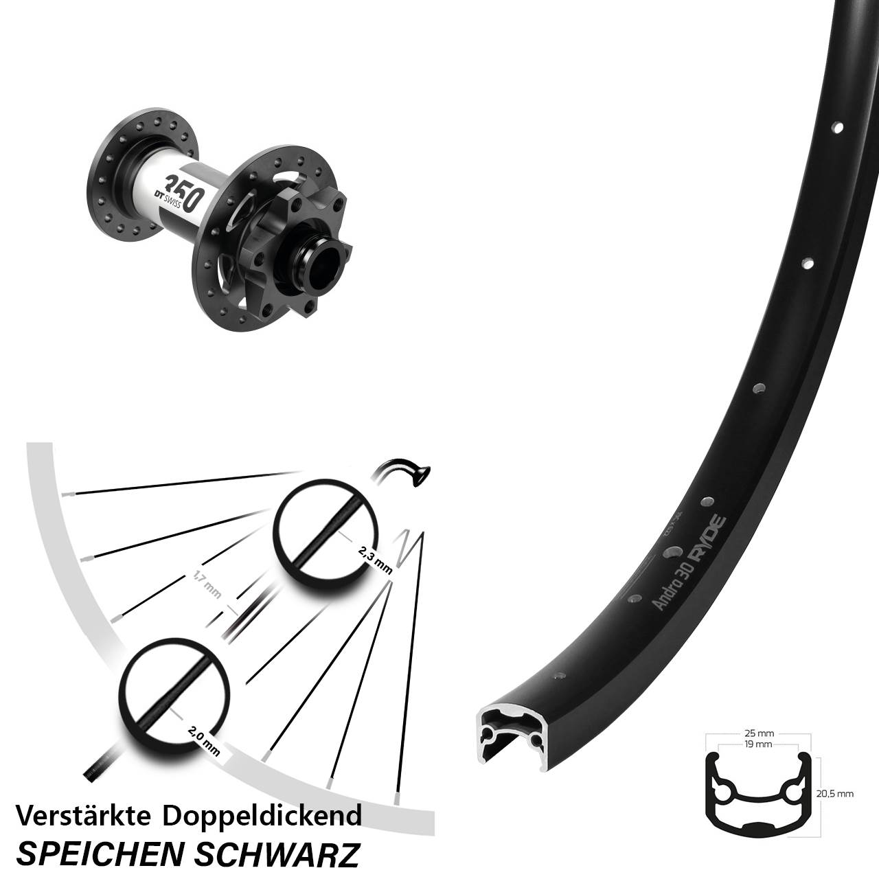 Disc Vorderrad 12x100 28 Zoll Ryde Andra 30 DT Swiss 350