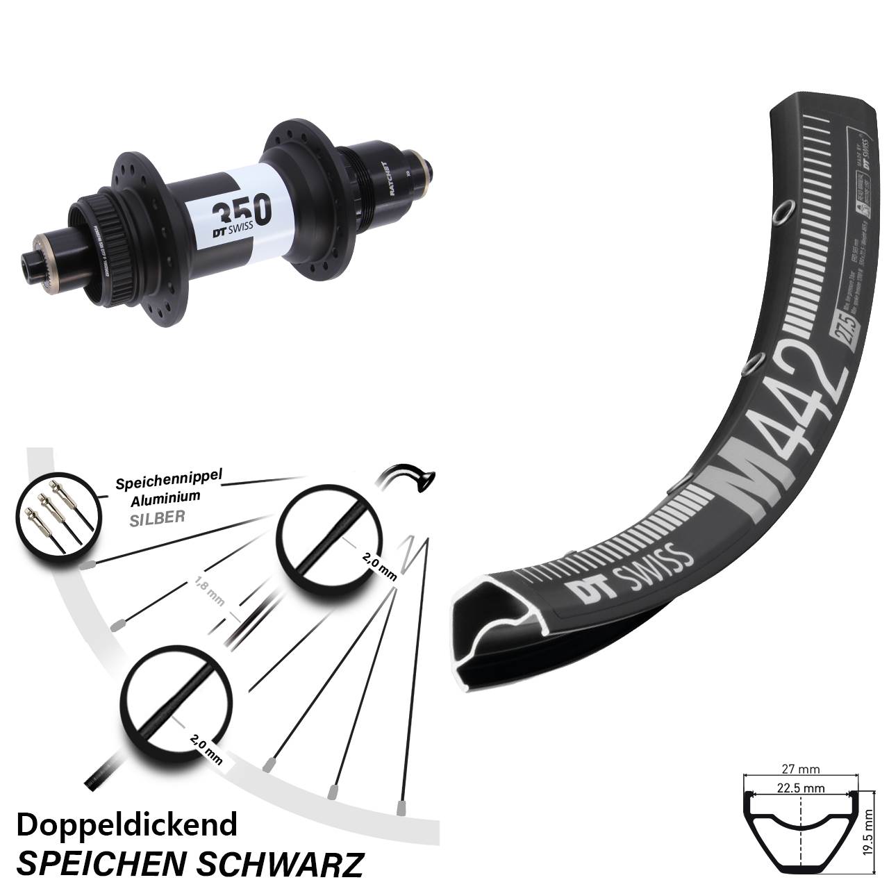 DT Swiss M 442-350 29 Zoll Hinterrad Centerlock XD QR