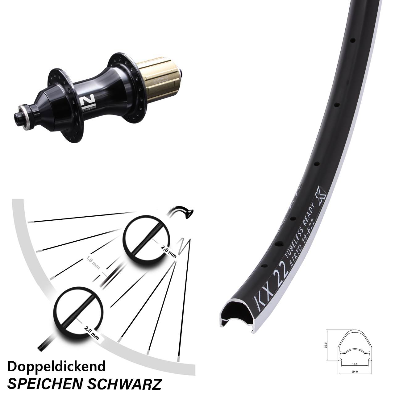 28 Zoll KX 22 Novatec F162SB Laufrad hinten für Schnellspanner 8-12 fach