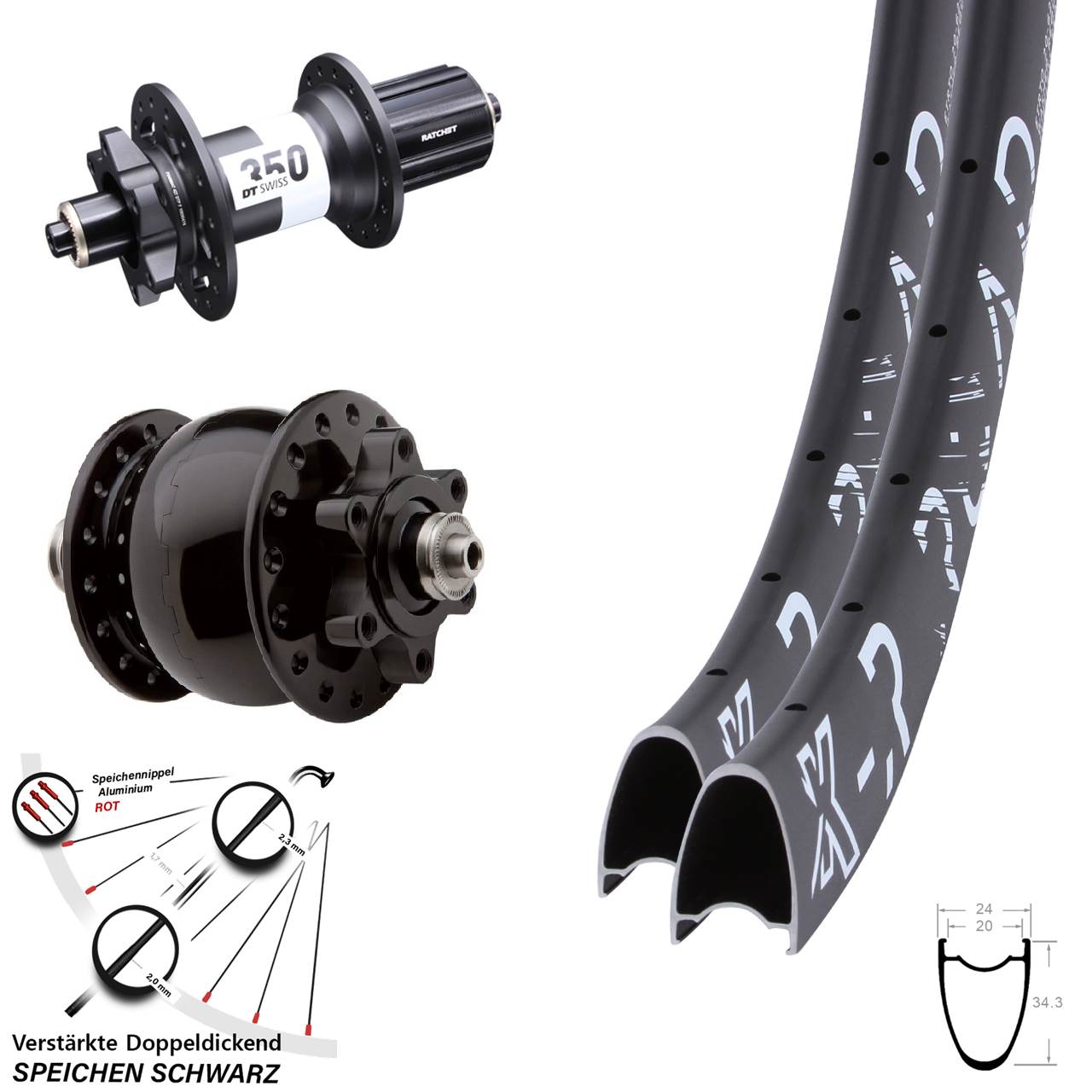 Disc Laufrad-Satz QR 28-29 Zoll KX-R Road DT Swiss 350 Ratchet 36 SON 28 8-11 fach