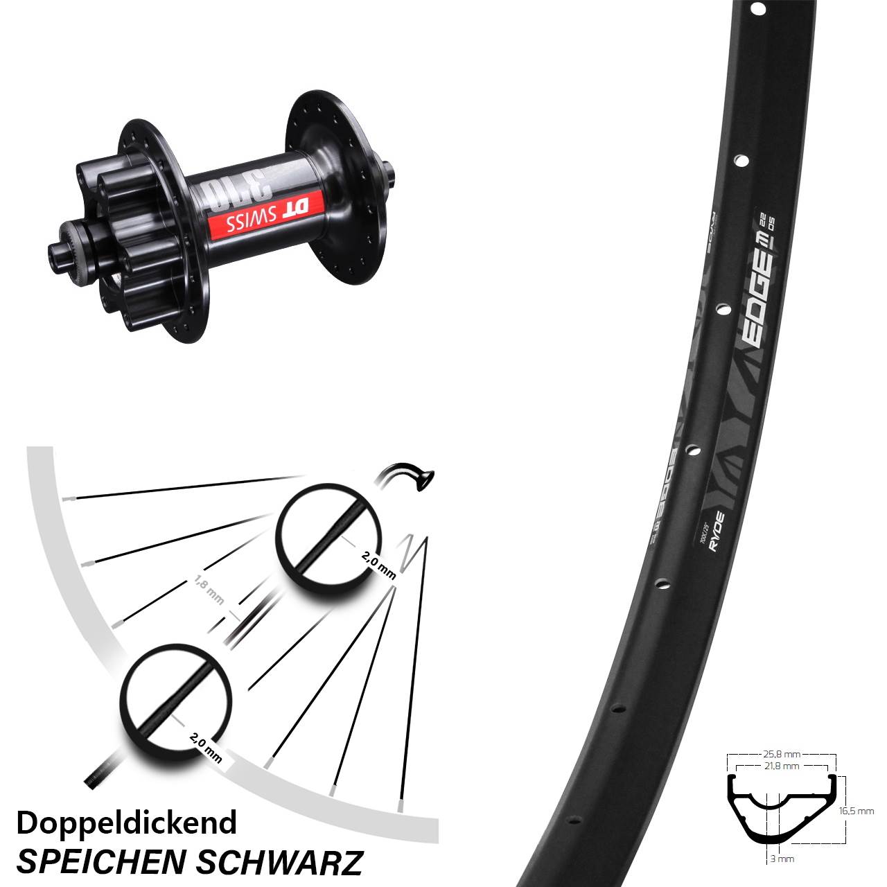 Ryde Edge M22 OS DT Swiss 370 28 Zoll Disc Laufrad QR