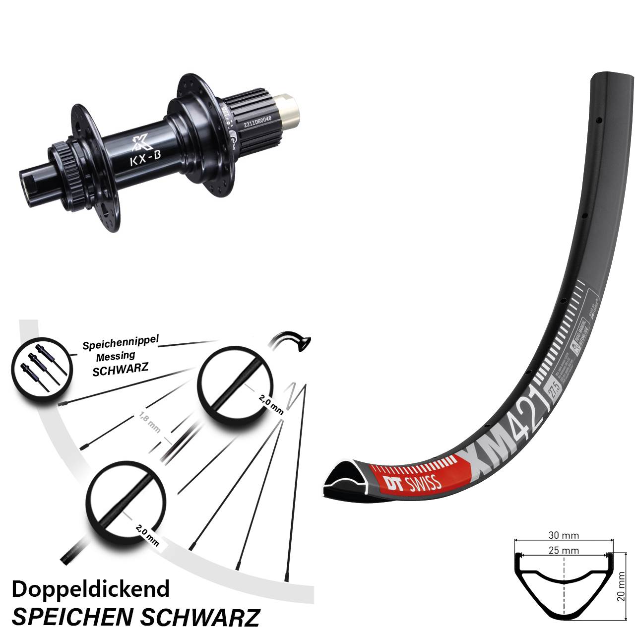 DT Swiss XM 421 27,5 Zoll Hinterrad KX-B Centerlock Micro Spline 12x148