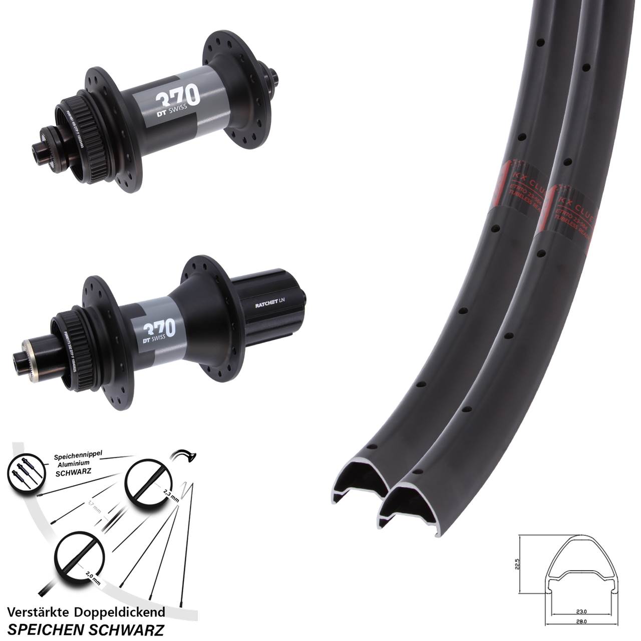 Laufradsatz Centerlock 28-29 Zoll KX Clue DT Swiss 370 8-12 fach HG QR