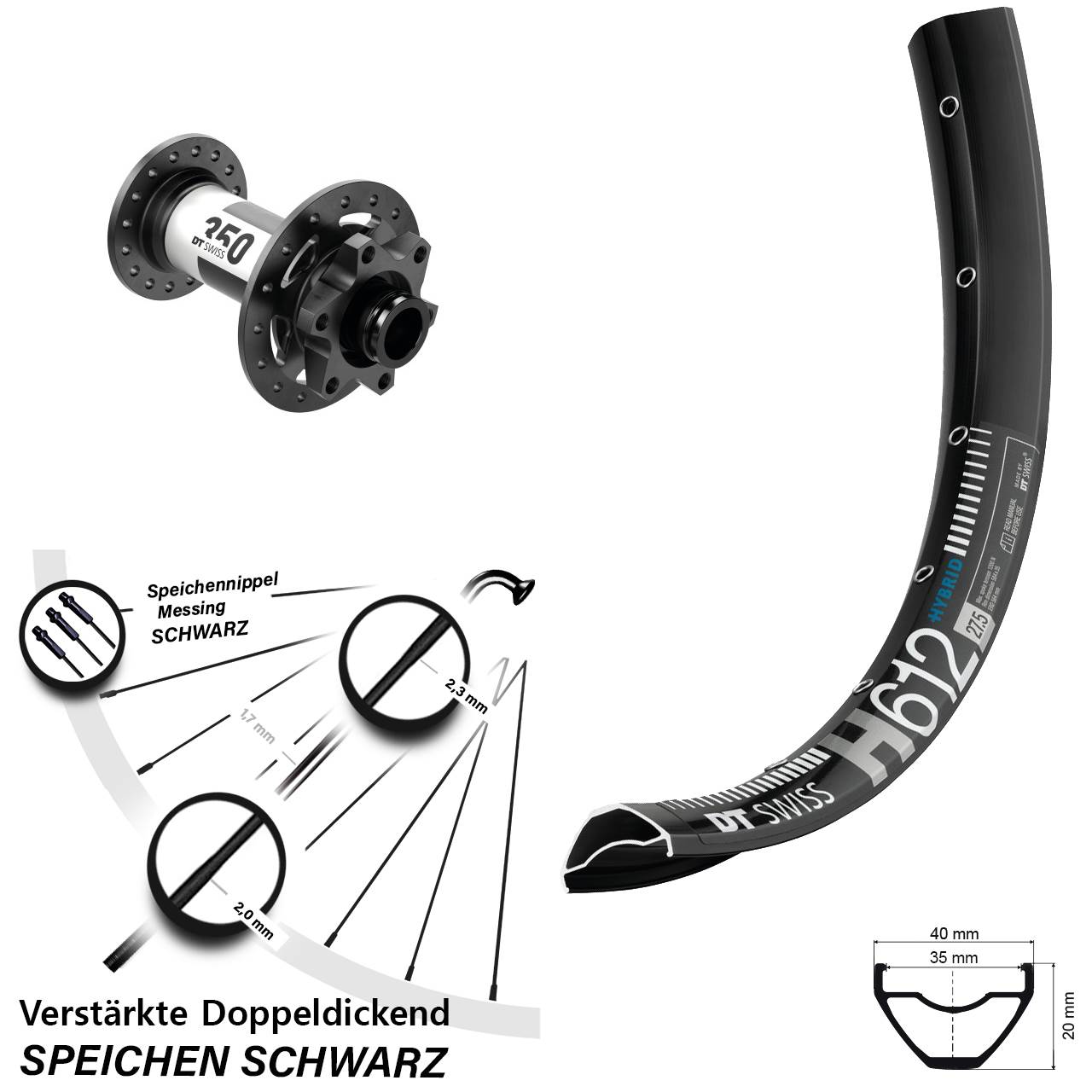 Vorderrad 6-Loch 27,5 Zoll DT Swiss H612 350 12x100
