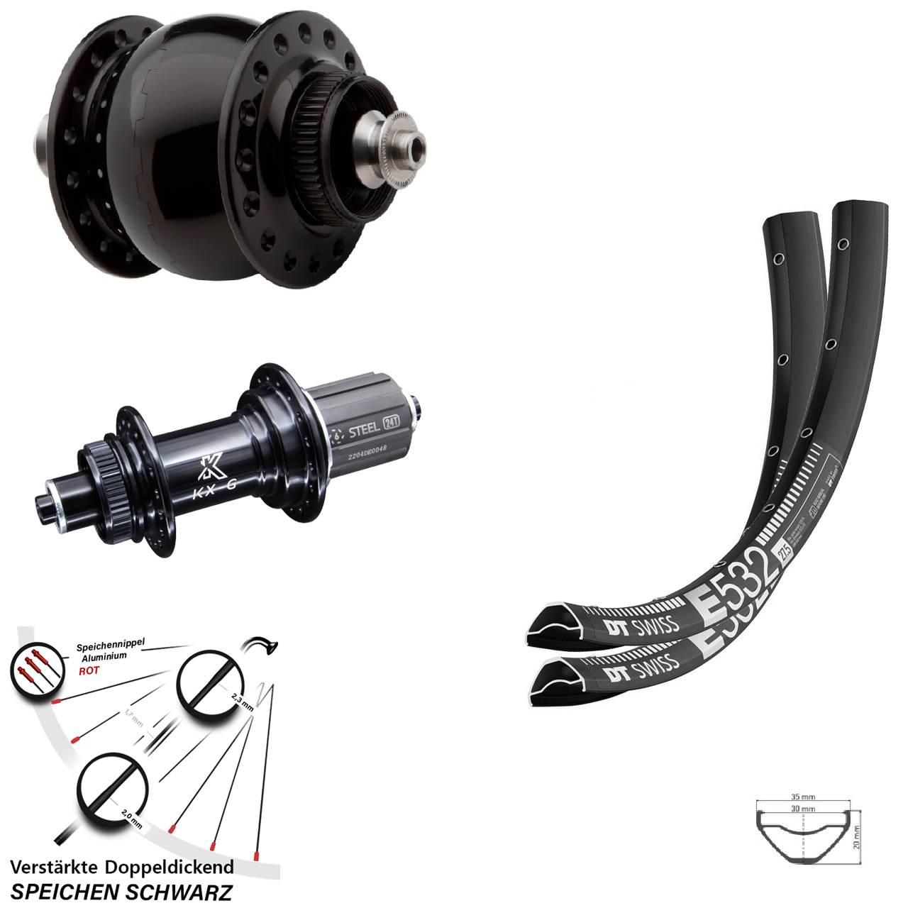 Laufradsatz für Schnellspanner 27,5 Zoll DT Swiss E 532 KX-GS SONdelux 8-12 fach