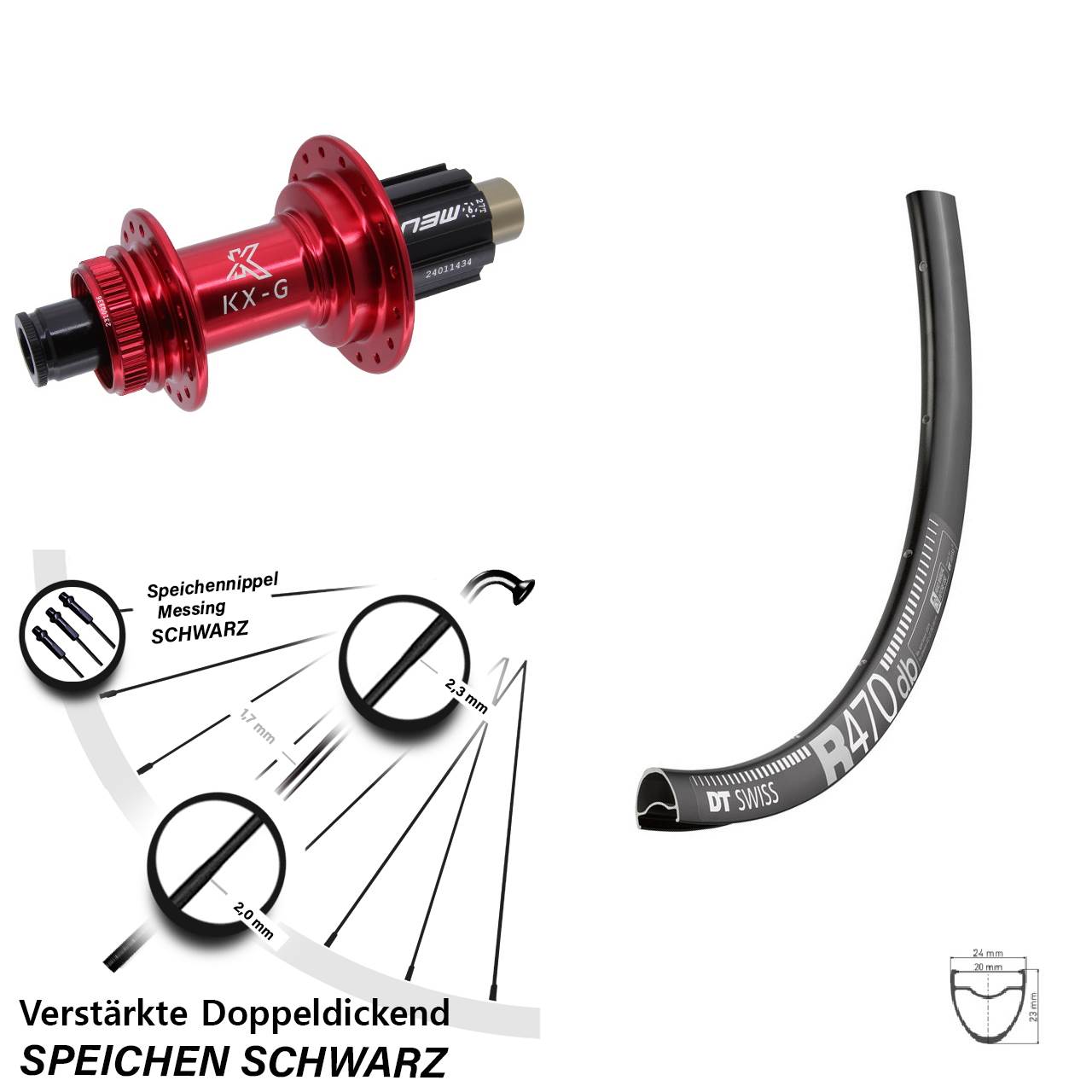 Hinterrad Centerlock 28 Zoll DT Swiss R470 KX-G rot Campa N3W 12x142