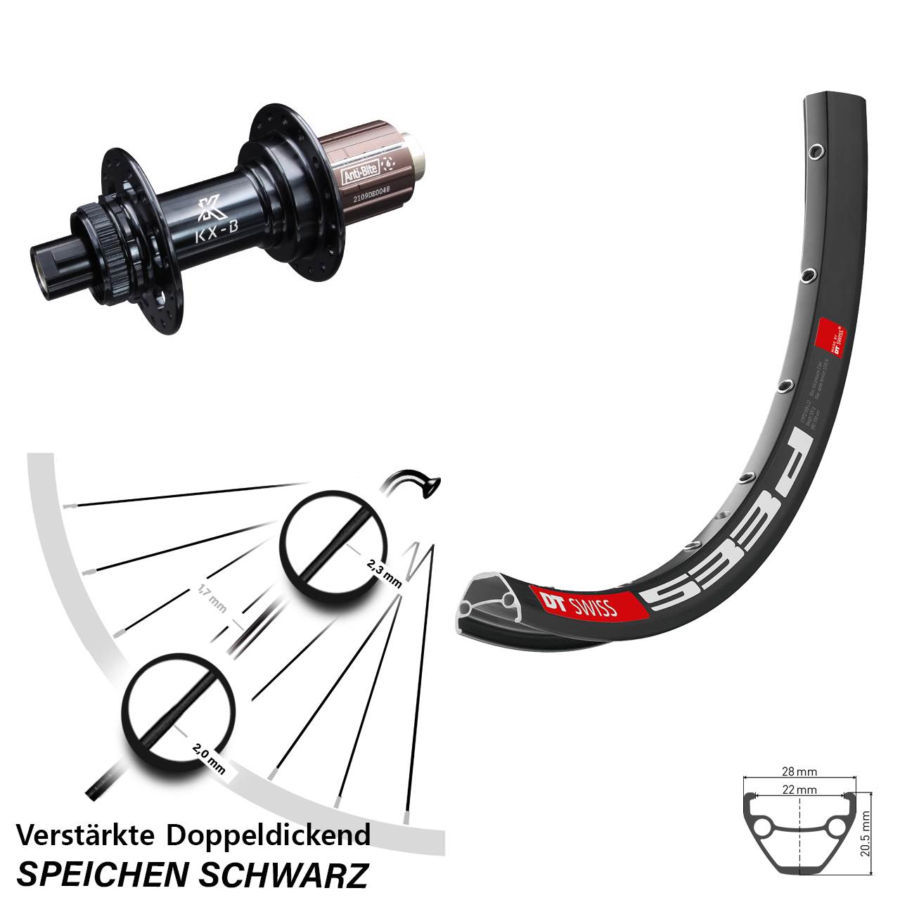 Centerlock Hinterrad 29 Zoll DT Swiss 533 D KX-B 8-12 fach HG 12x148 Boost