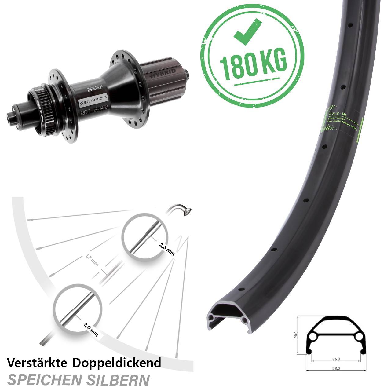 26 Zoll KX Evo DT Swiss 370 Hinterrad 8-11 fach Centerlock QR