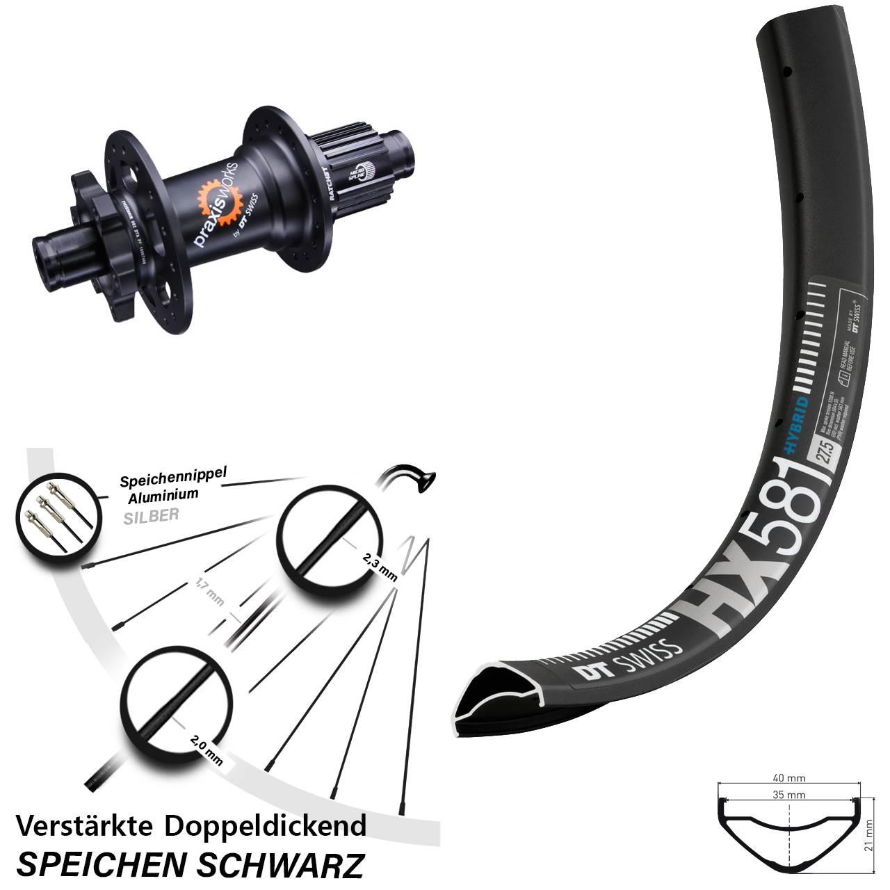 Hinterrad 6-Loch 12x142 27,5 Zoll DT Swiss HX581 350 Shimano Micro Spline