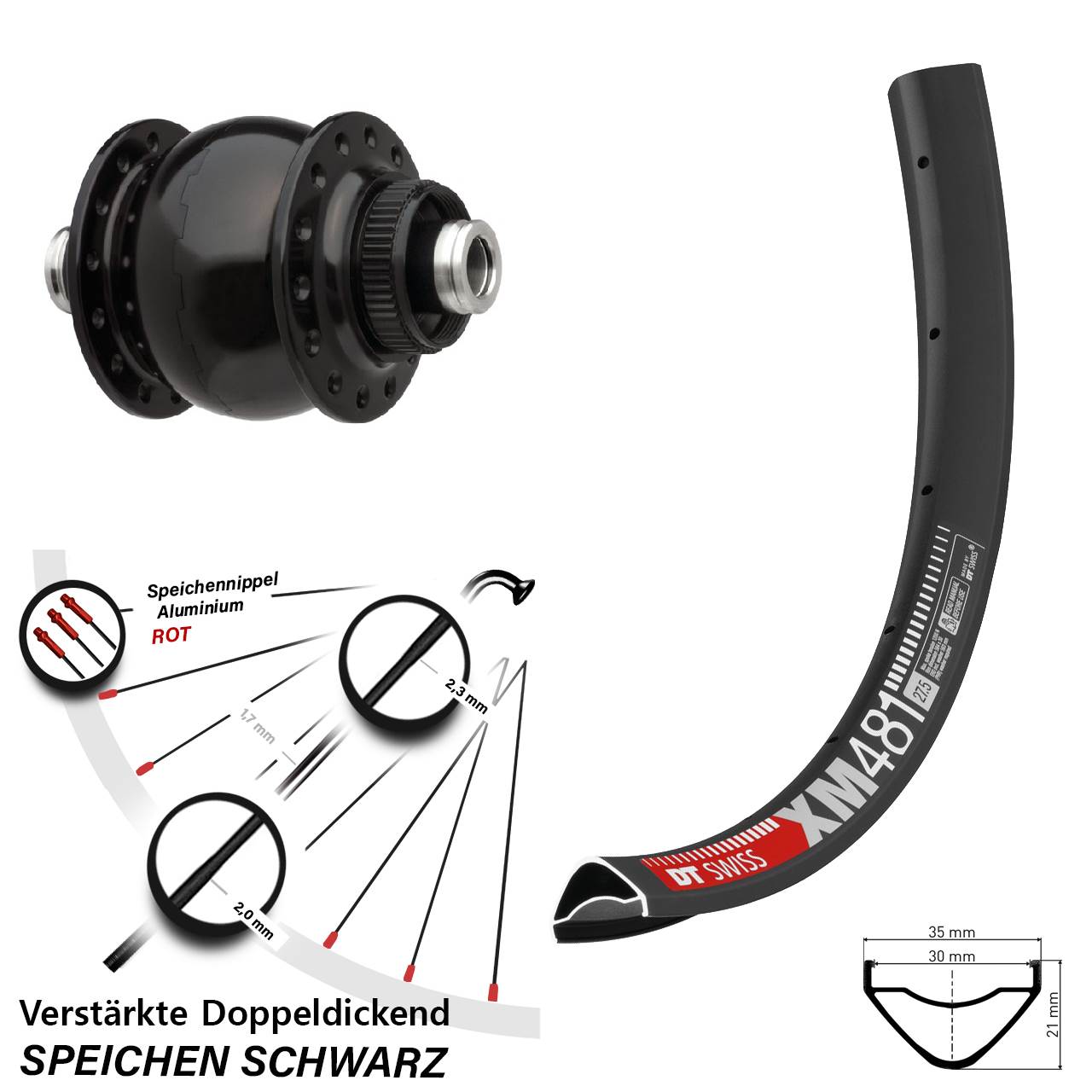 Disc Nabendynamovorderrad 29 Zoll DT Swiss XM 481 SON delux 12x100